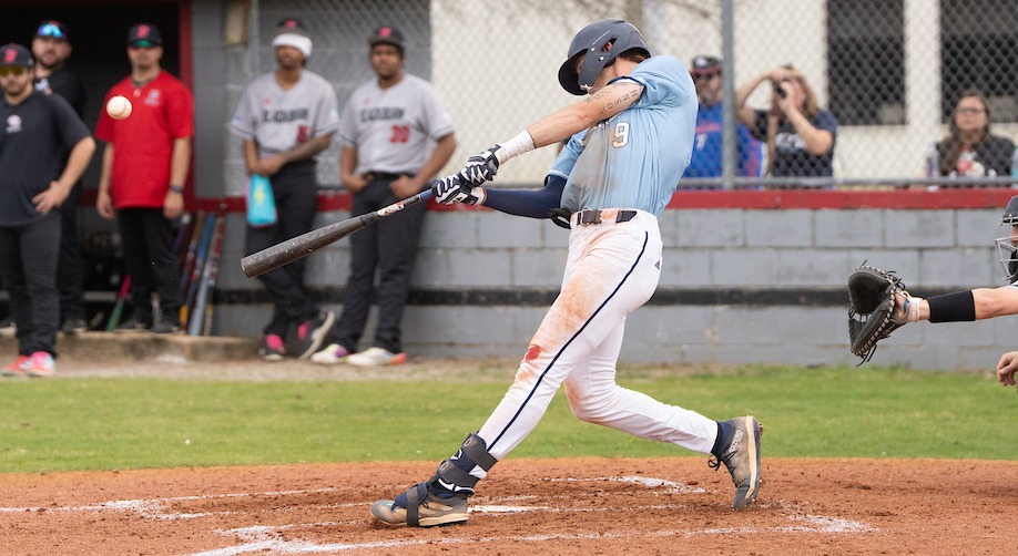 MUW senior Zach Johnson is pictured hitting a baseball 