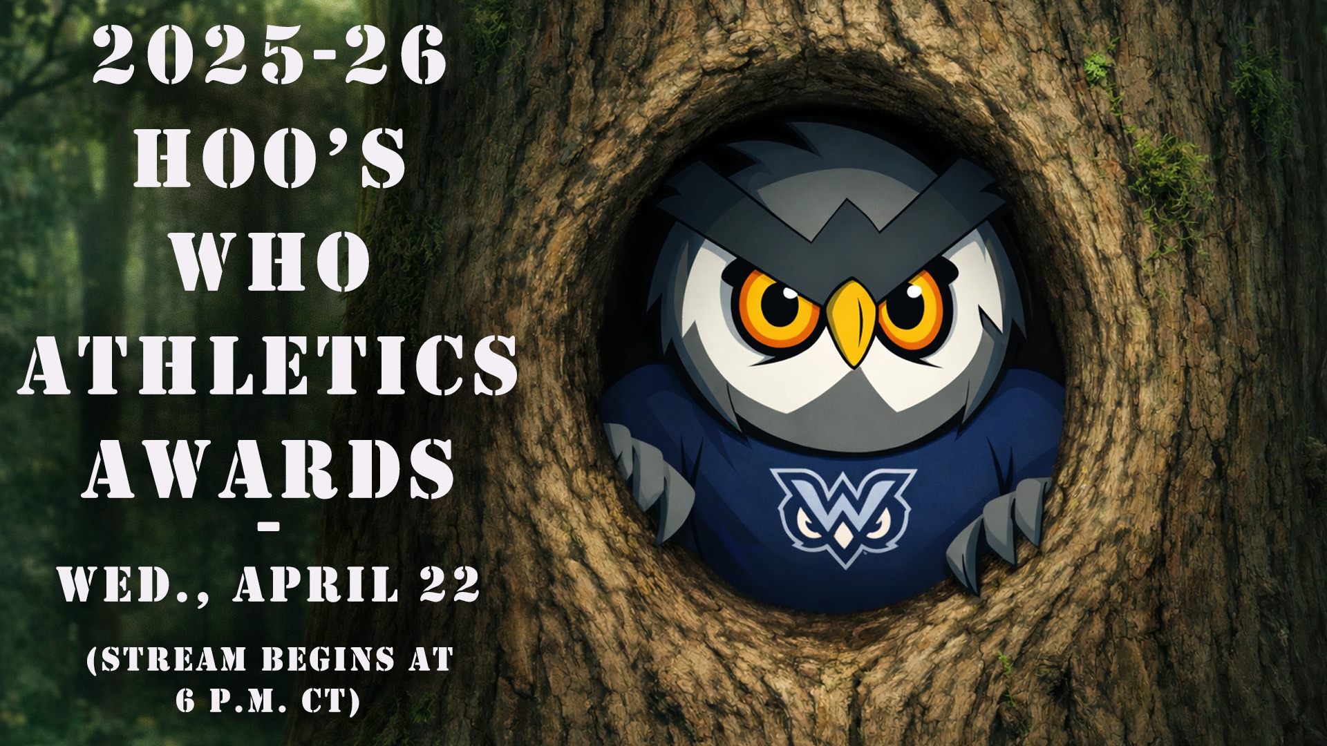 Ody Owl image peering from a hollowed tree