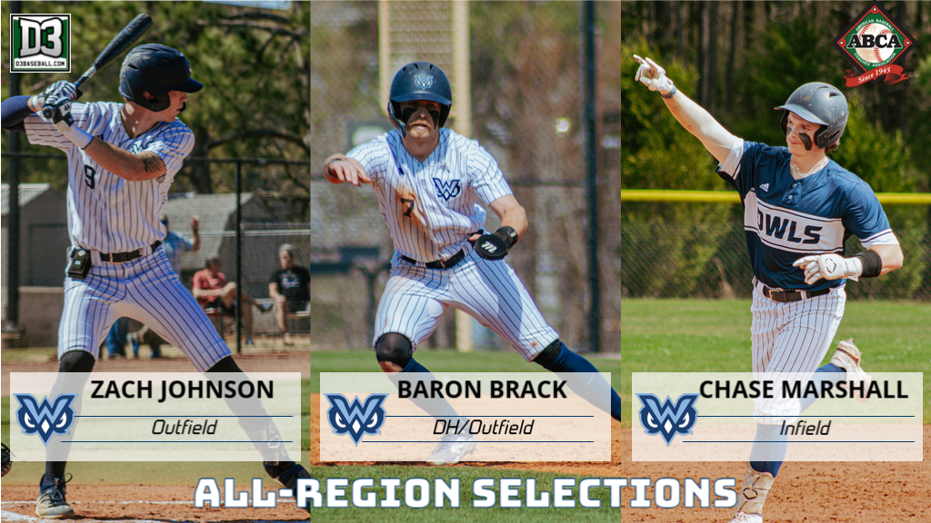 Action photos of The W's 3 all-region players, left to right, Zach Johnson, Baron Brack, and Chase Marshall