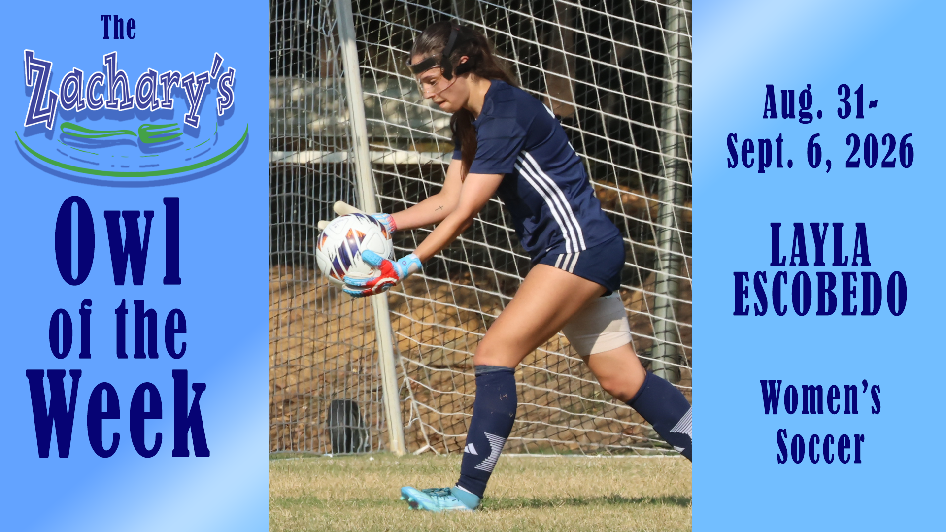 Women's soccer goalkeeper Layla Escobedo is picture.