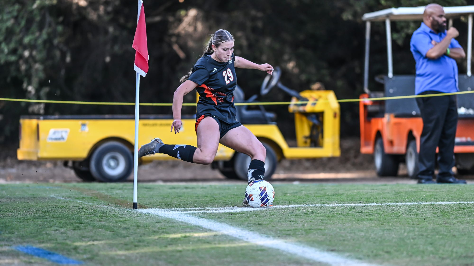 Jordyn Tribus hits a corner kick