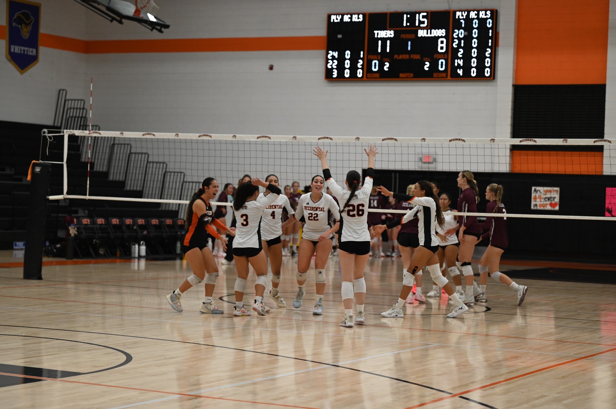 Tigers celebrate a point on senior night