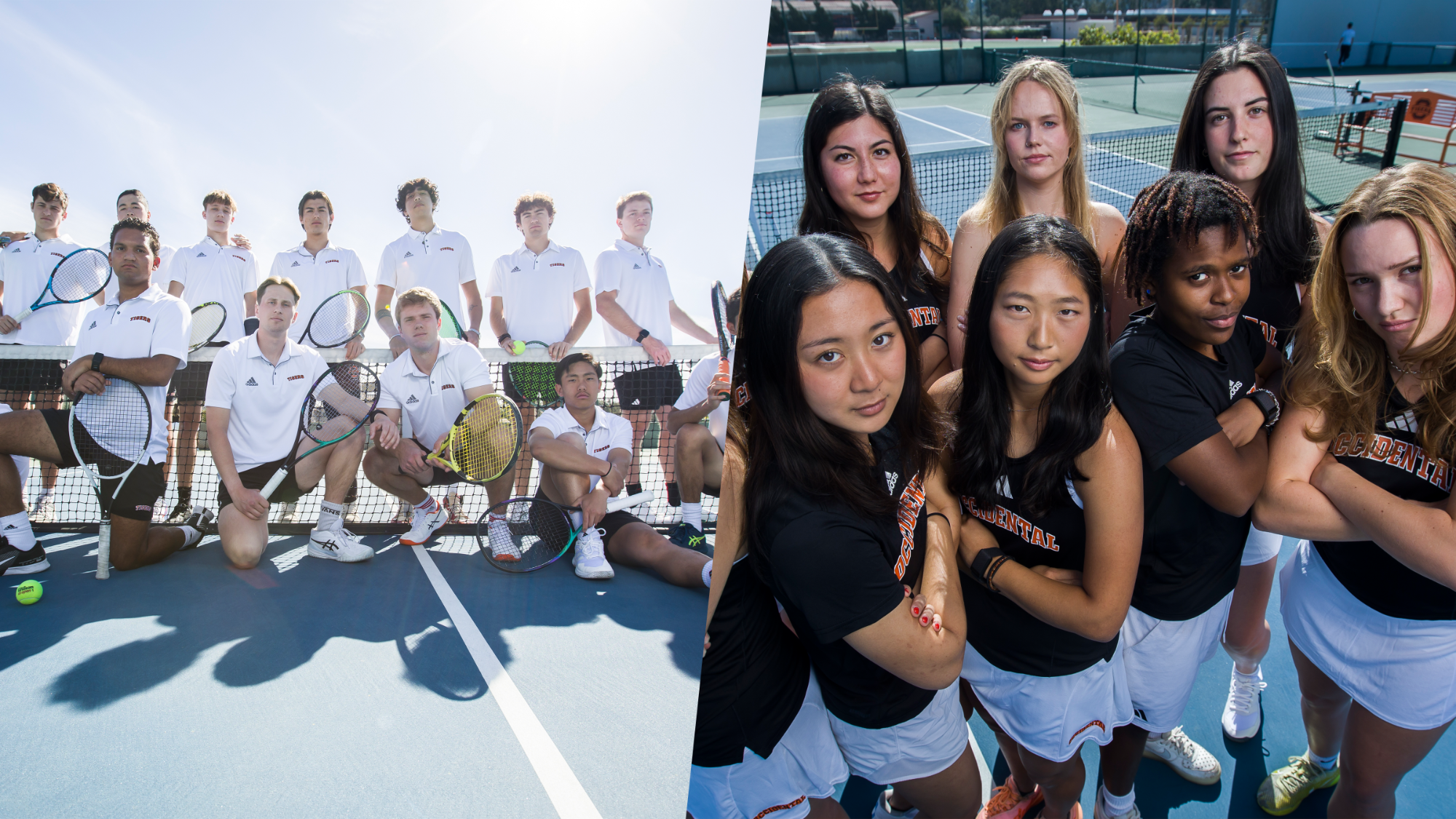 Men's Tennis team photo (left), Women's Tennis team photo (right). Both teams and 15 athletes received ITA academic recognition