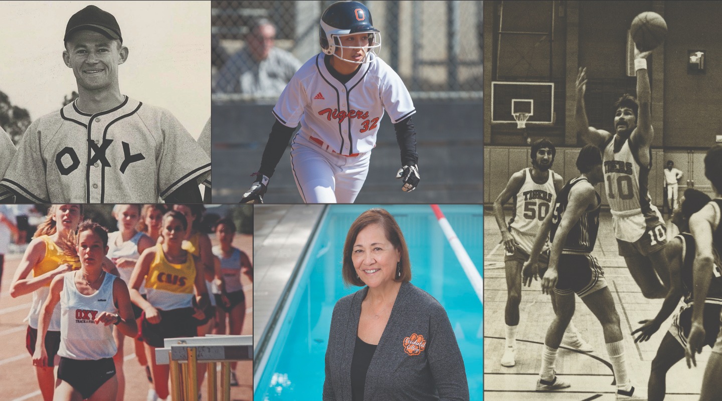 Hall of Famers from top left to right - Murray Via (top left), Rebecca Kopchik (bottom left), Jacqueline Shimamoto (middle top), Olivia Sabins (middle bottom), Reiner Kolodinski (right)