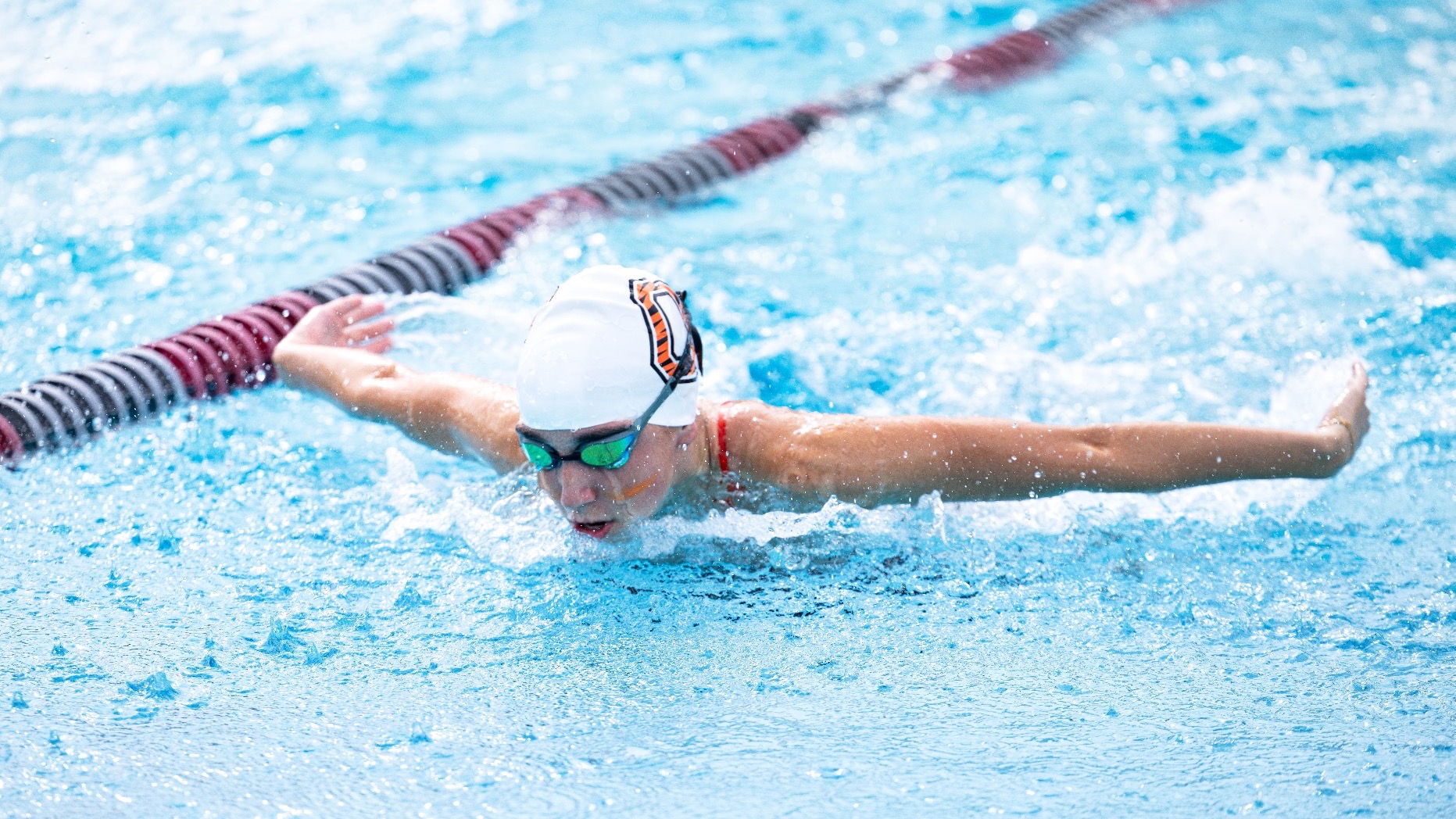 Swimmer does the butterfly 