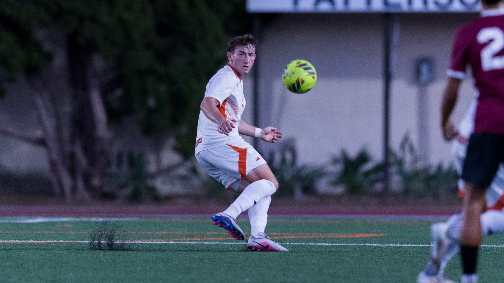 Cooper Gersch looks to play a ball headed into the box