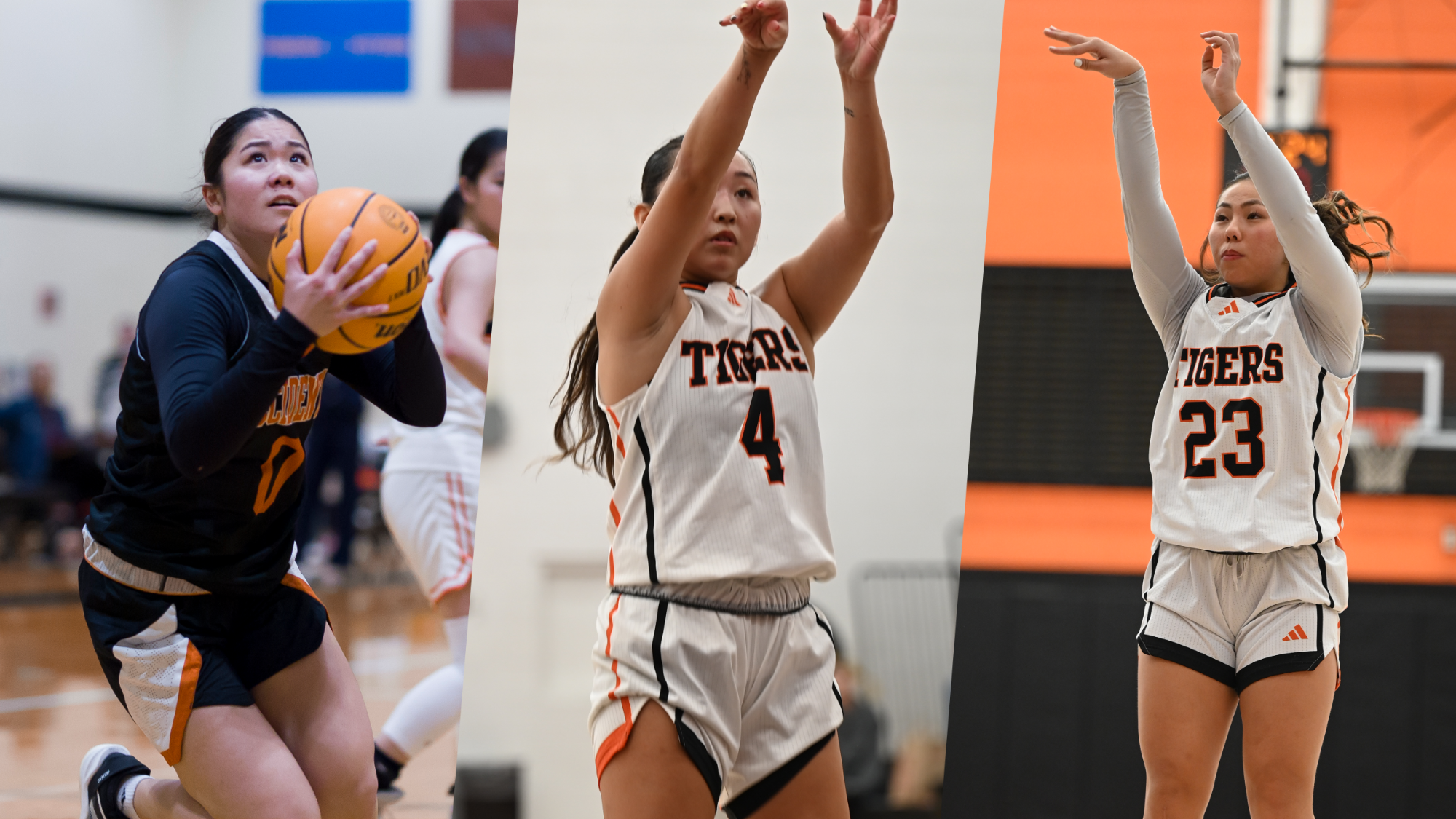 Emily Ko, Dara Tokeshi and Kayla Ikuma, from right to left, named CSC Academic All-District