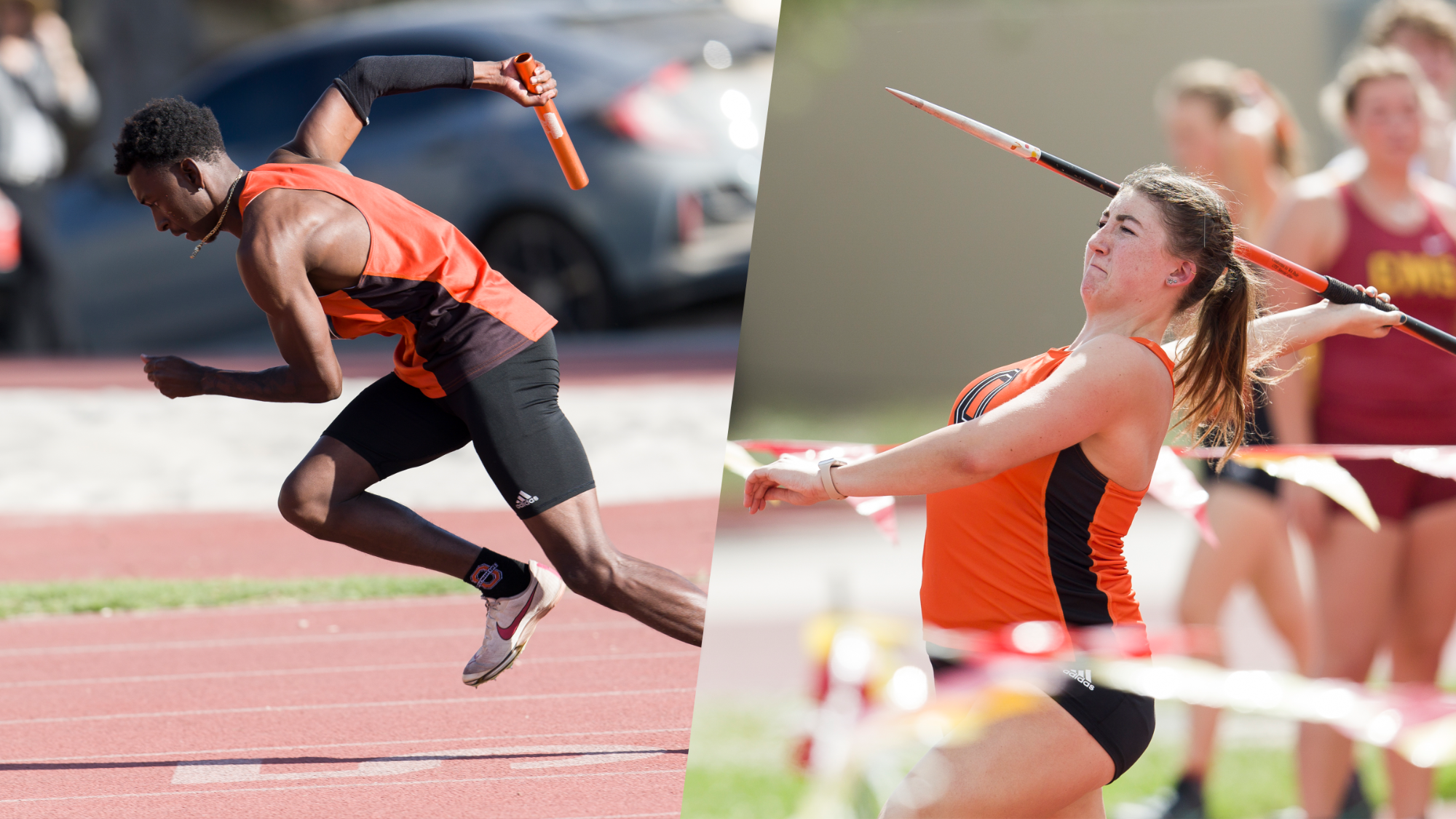 Khylee Jackson (left, running) and Keira Stephany (right, throwing the javelin) competing