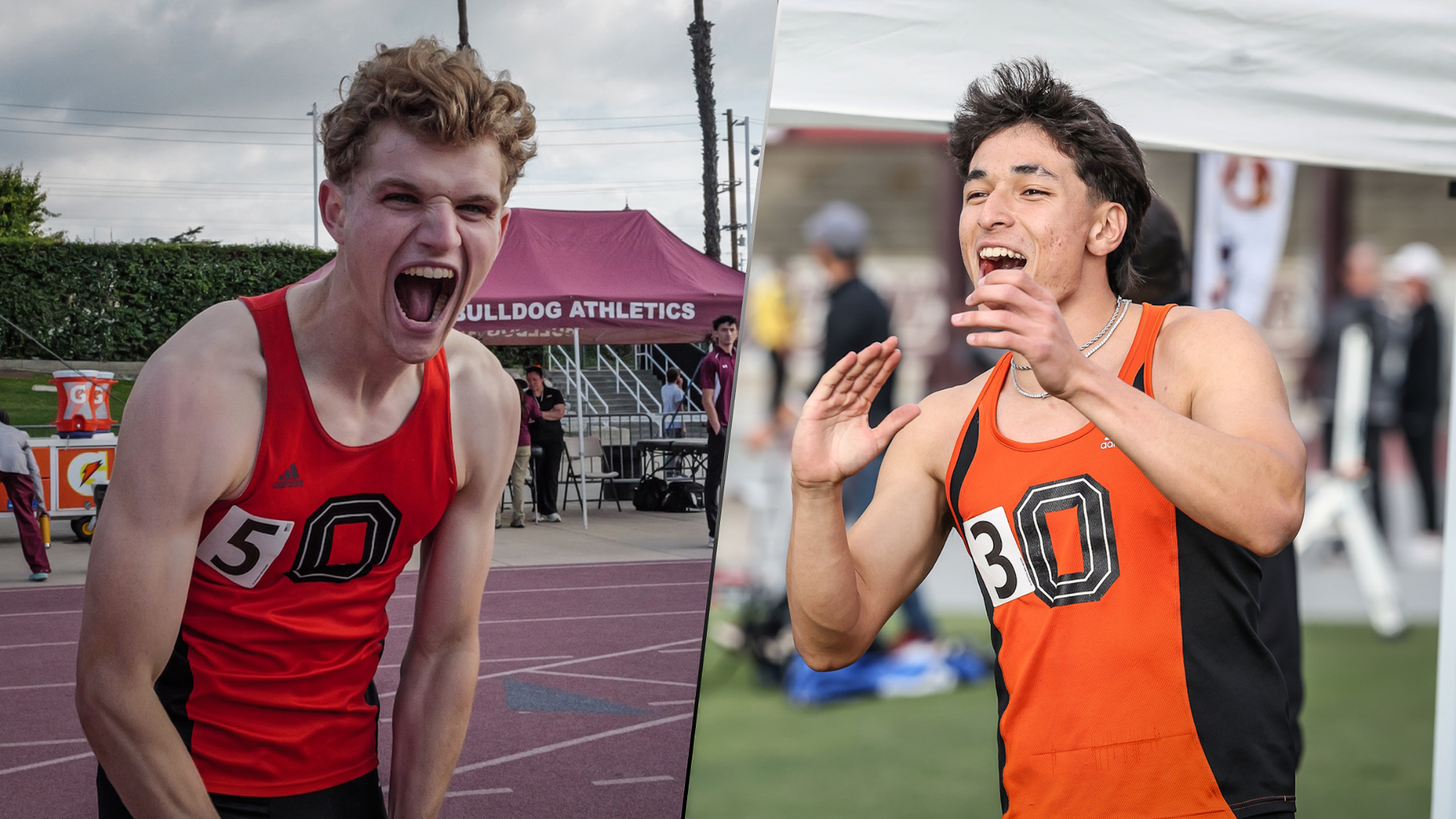 James Buellesbach (left) and Shane Kawakami-Williams (right) both celebrating at the SCIAC Championships