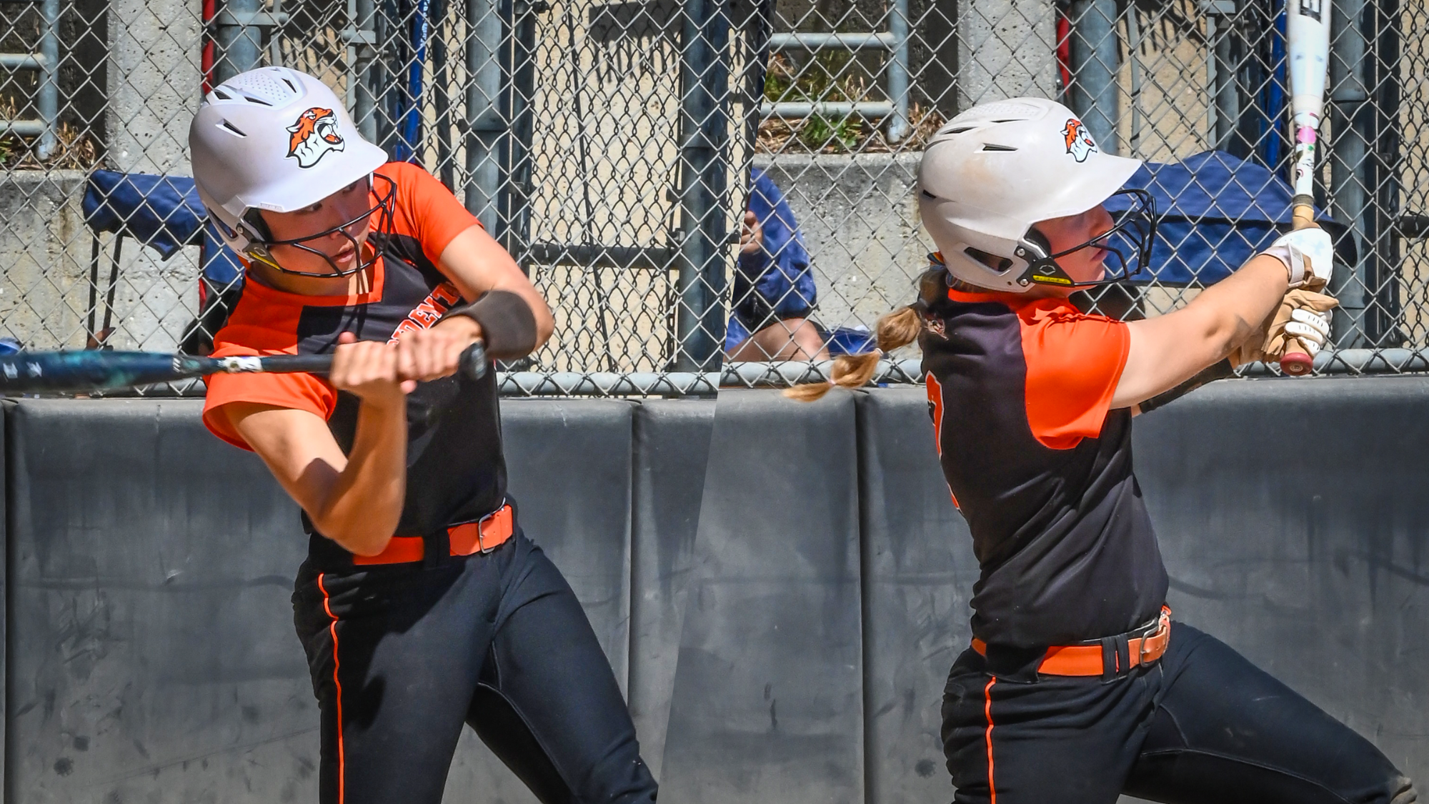 Anna Kim (left) and Alysha Wagner (right) both swinging the bat