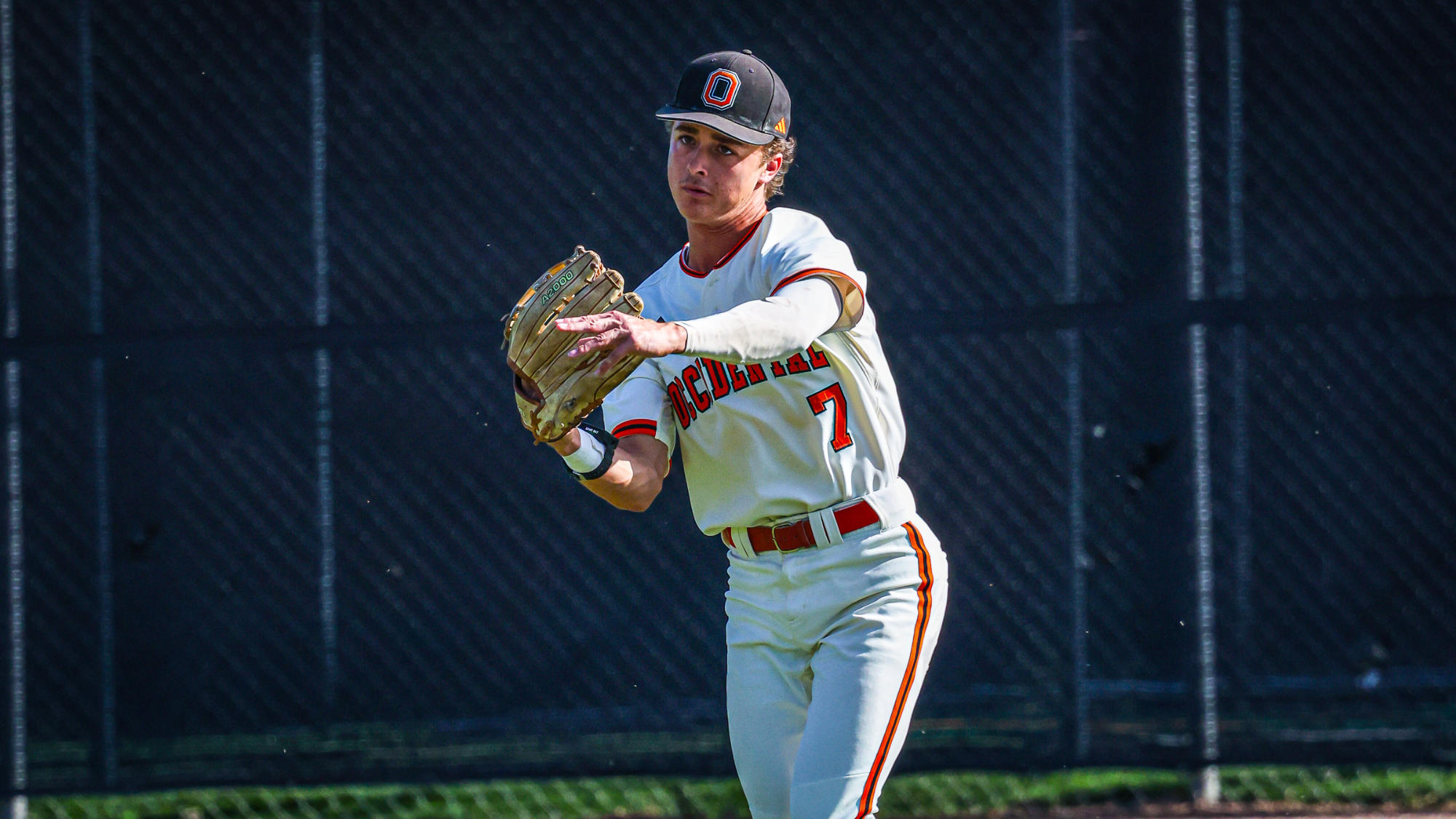 Griffen Rogers throws the ball in from the outfield