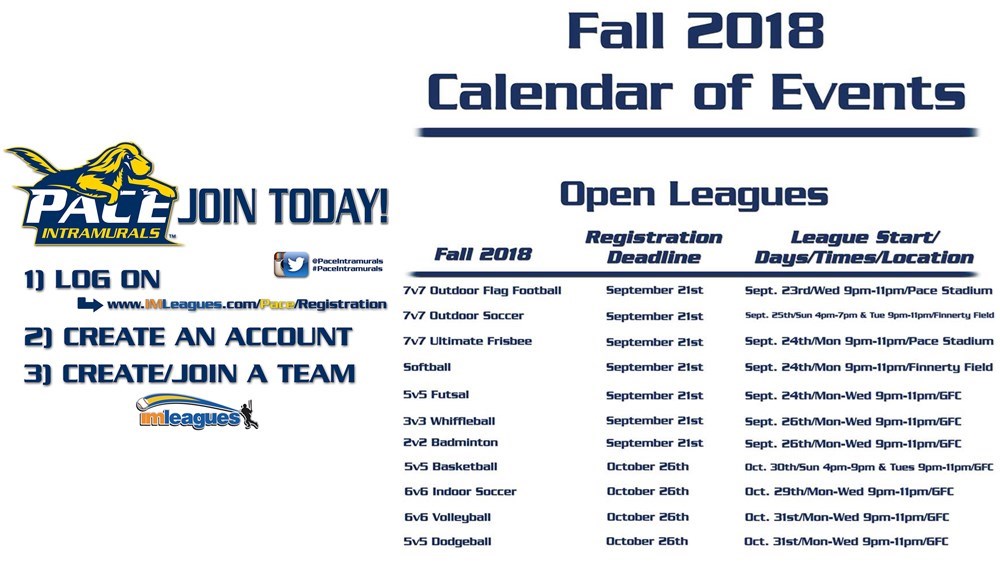 PLV Intramurals schedule fall 2018 2