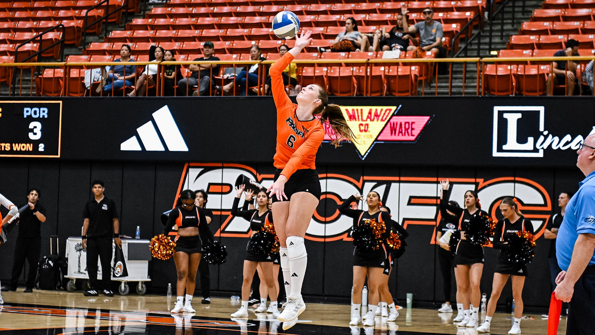 VB Gwen Hansen serving vs. Portland 2026