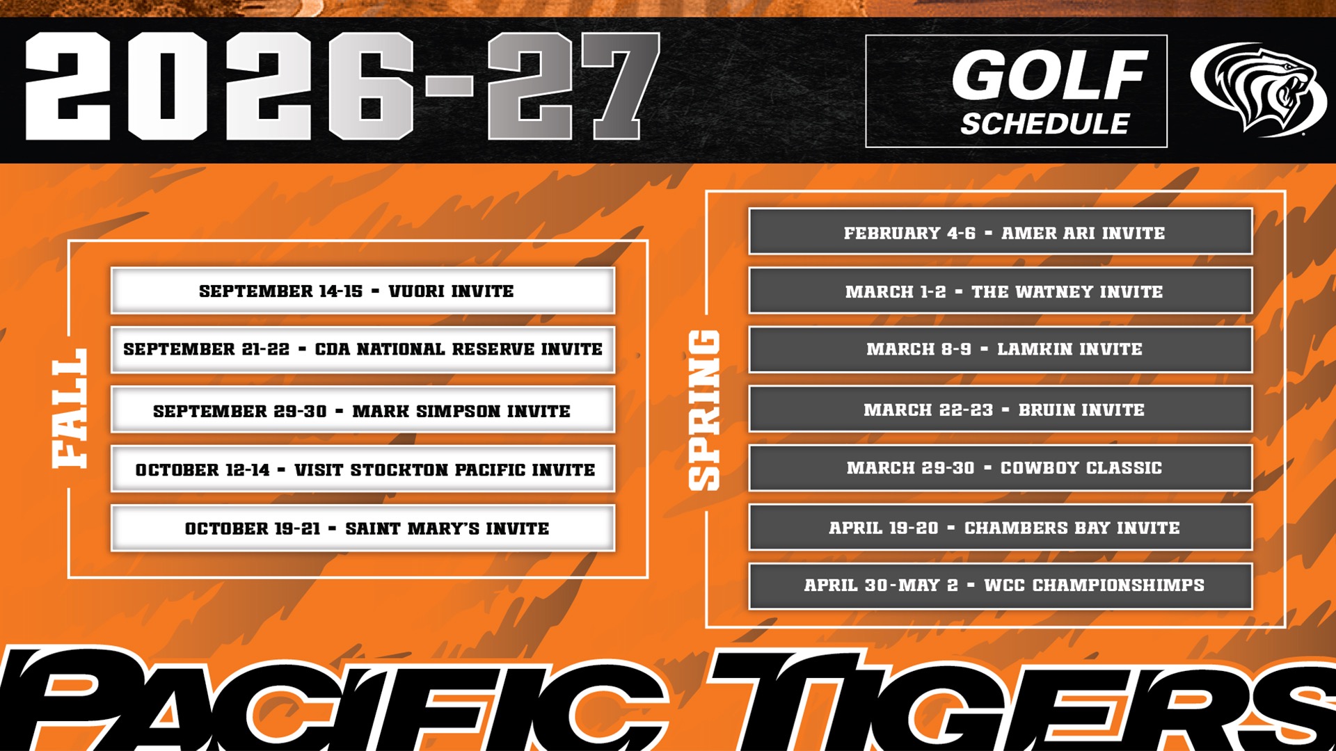 2026-27 Men's Golf Schedule Graphic