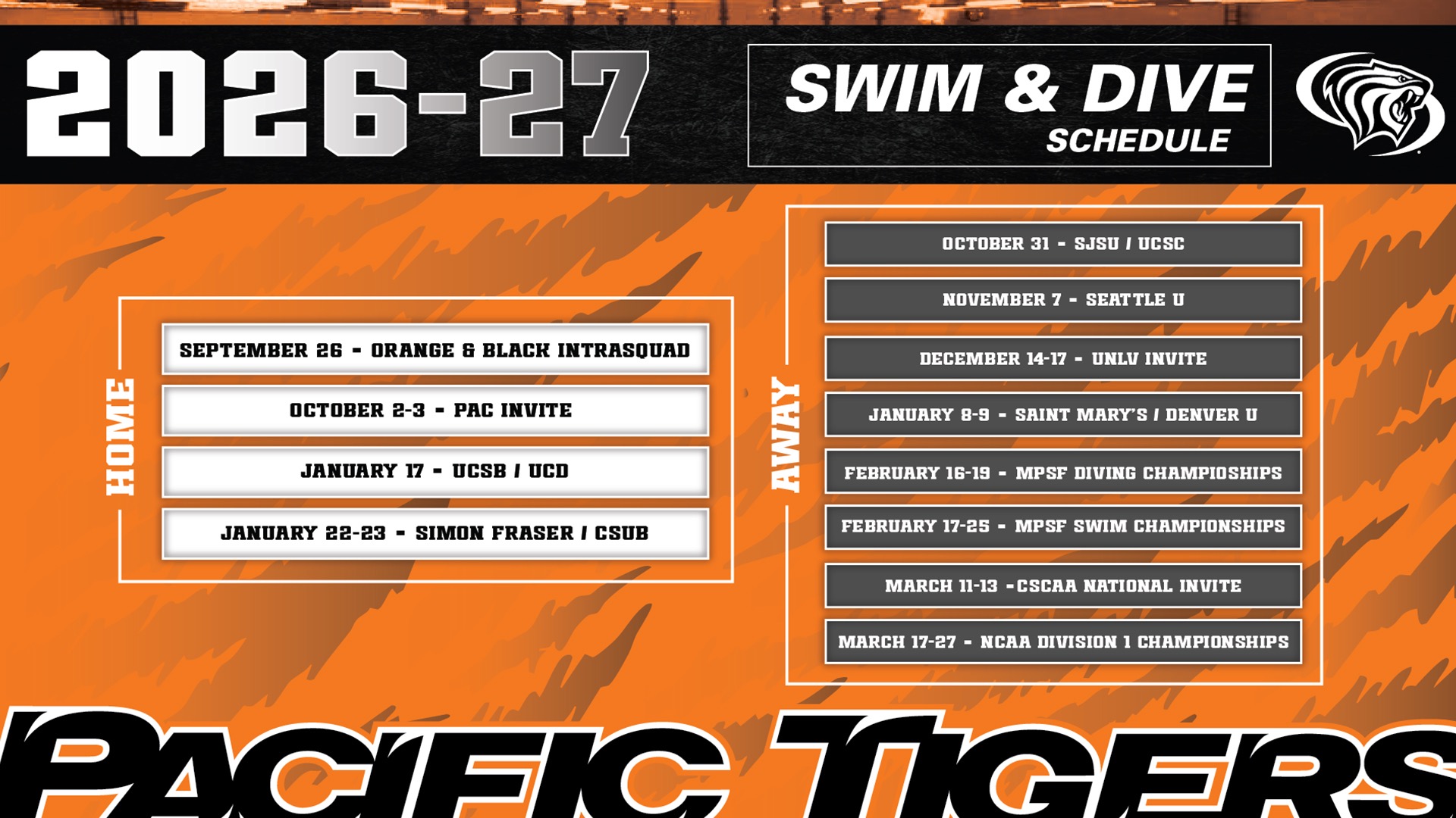 2026-27 Swim & Dive Schedule