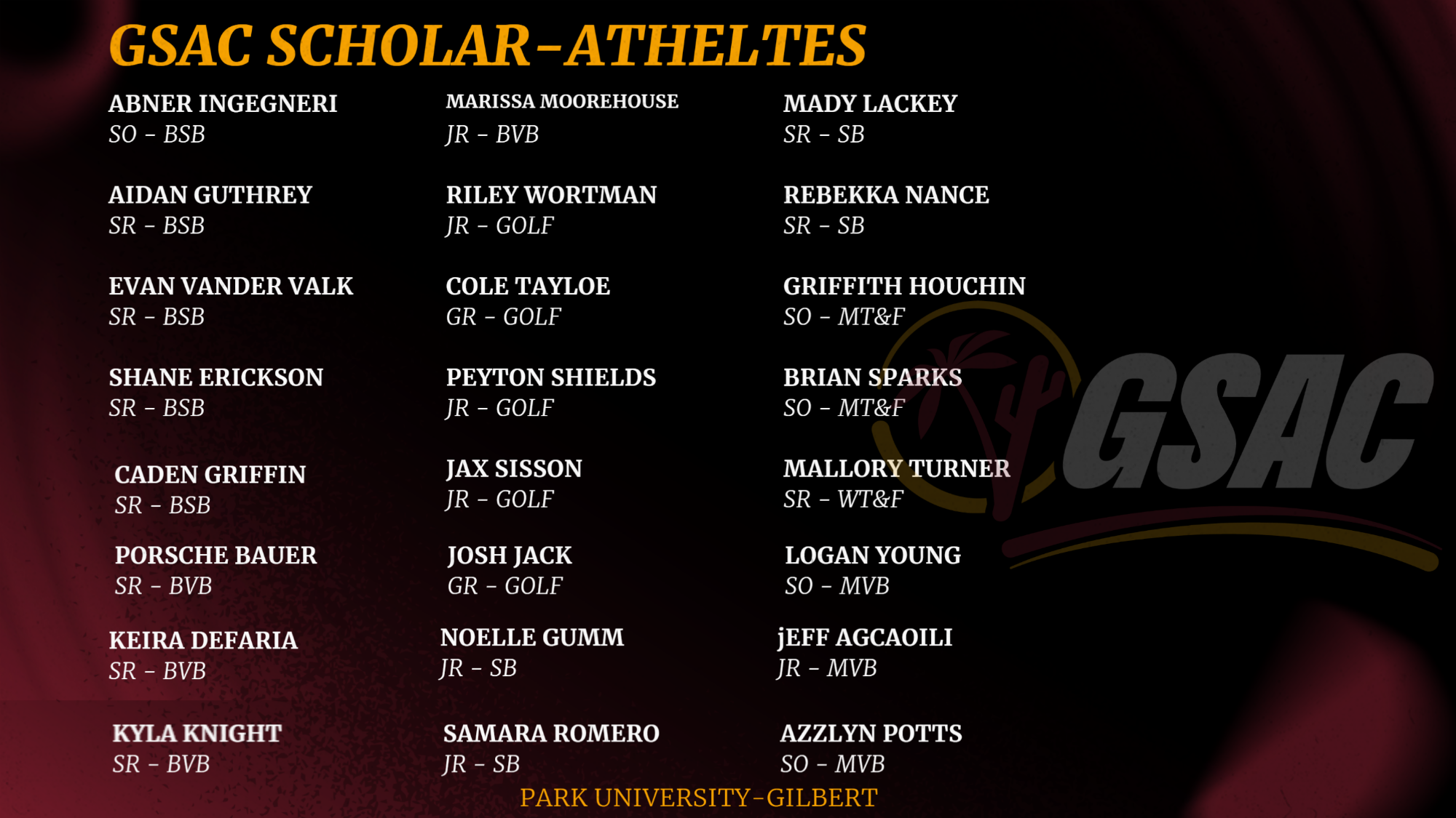 25-26 GSAC Spring Sports Scholar Athletes