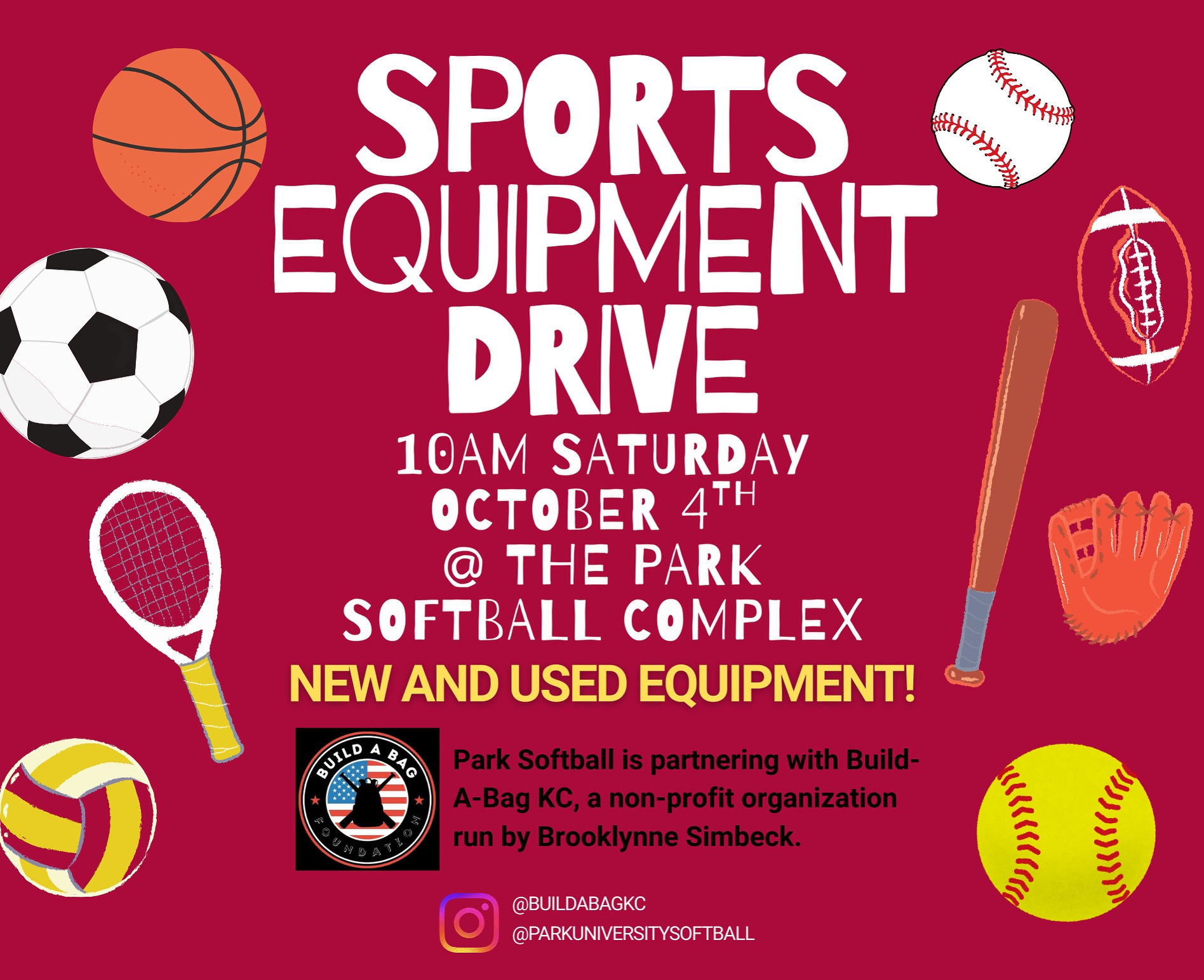 Park Softball Sports Equipment Drive 10.4.25