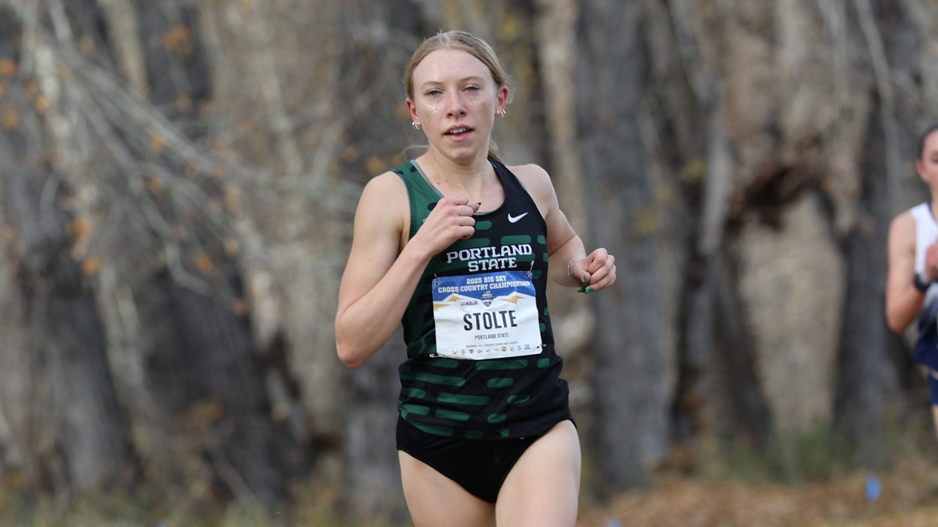 Portland State cross country runner Emma Stolte races at the 2025 Big Sky Championships.