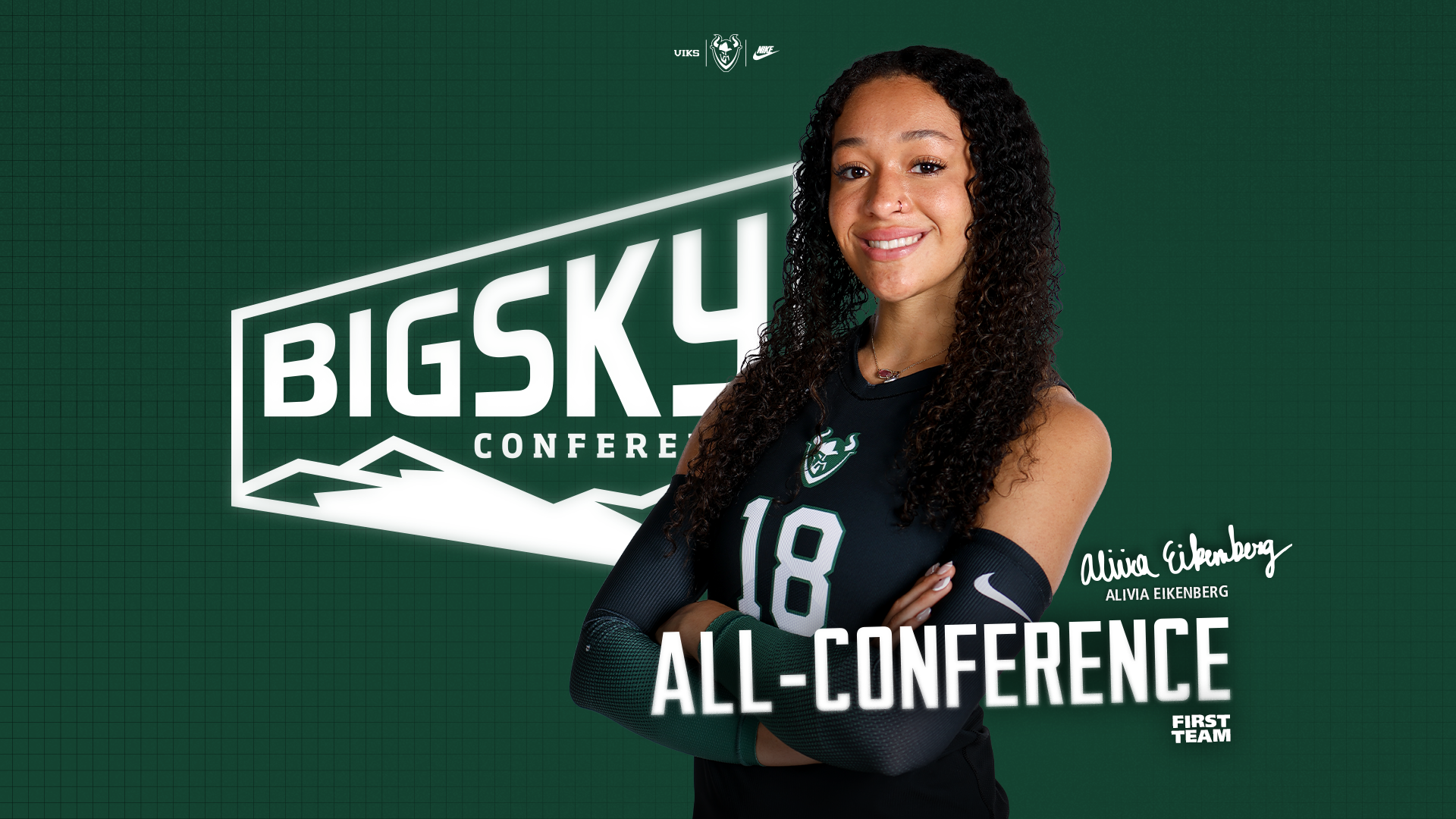 Graphic saying that Portland State volleyball player Alivia Eikenberg has been named to the All-Big Sky First Team