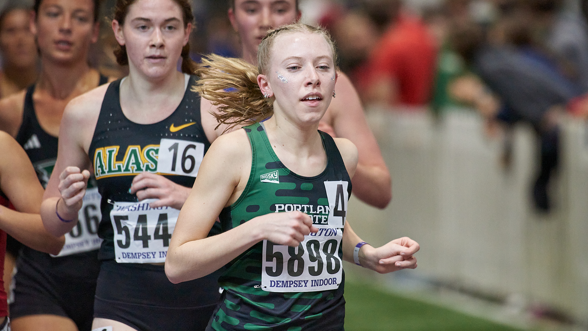 Portland State track & field runner competes in an event at the Dempsey Indoor facility in Seattle