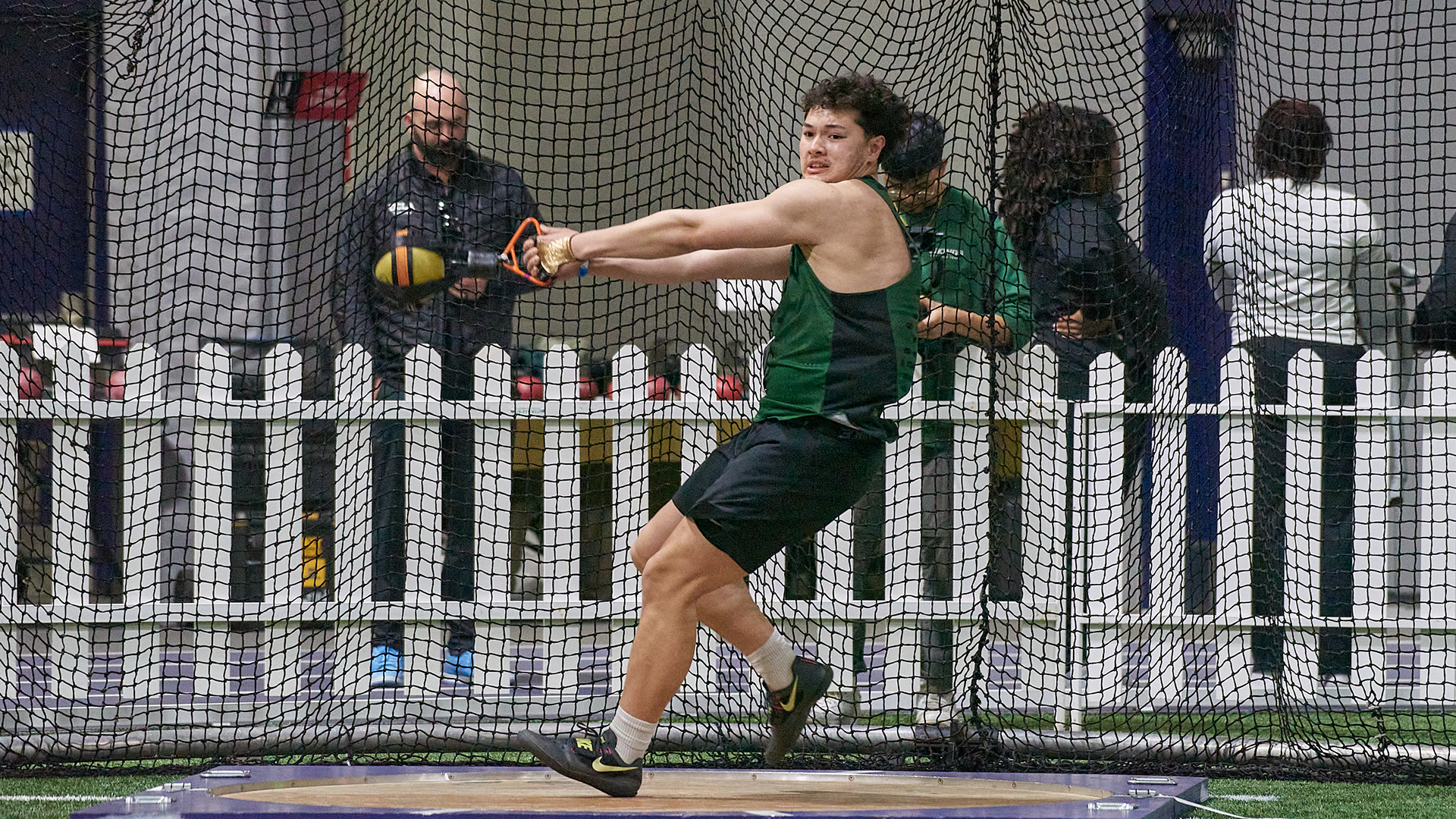 Portland State track & field athlete Daniel Coppedge competes in the weight throw at the Riverfront Invitational.