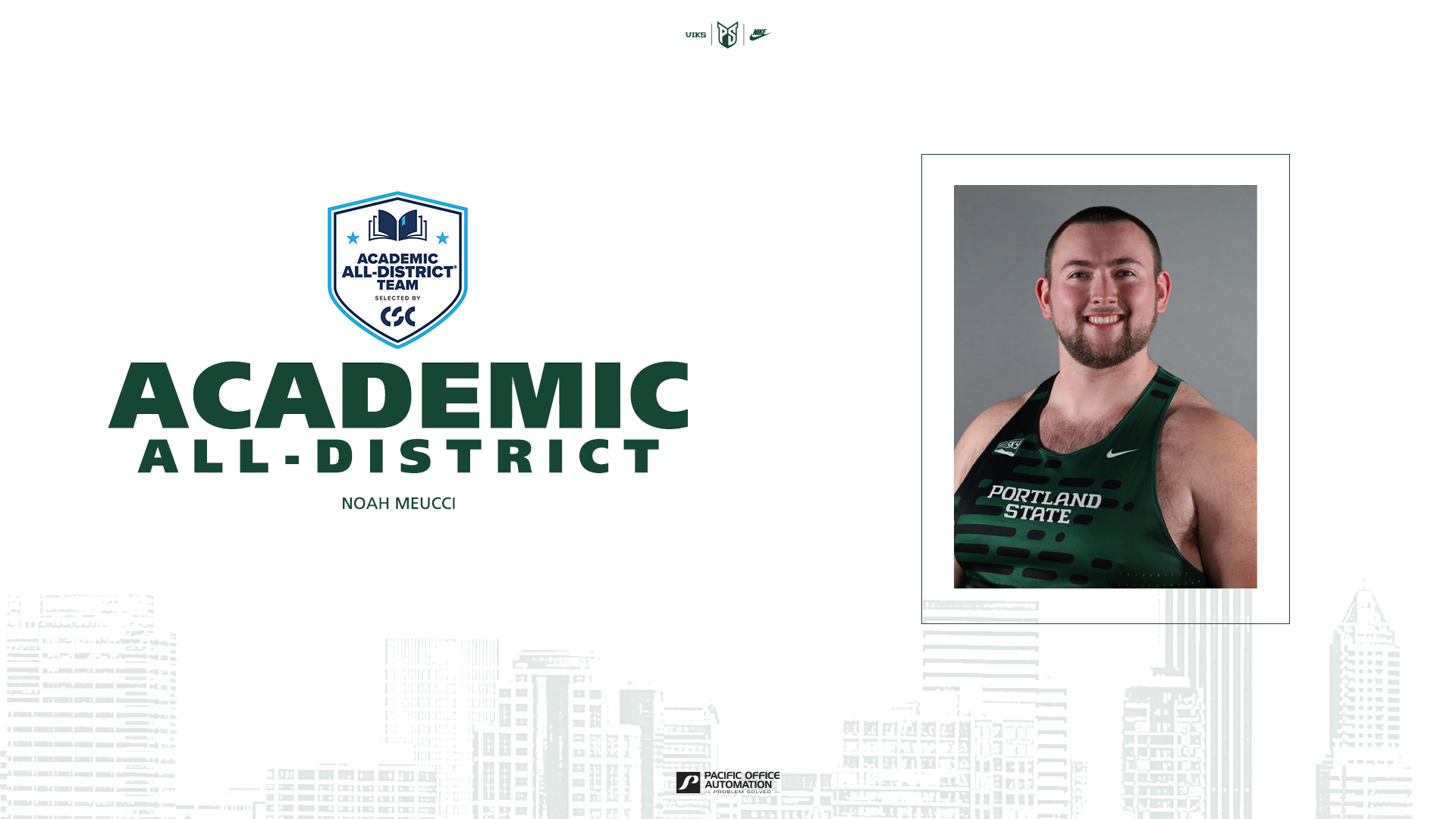 Academic All-District graphic for Portland State track & field athlete Noah Meucci
