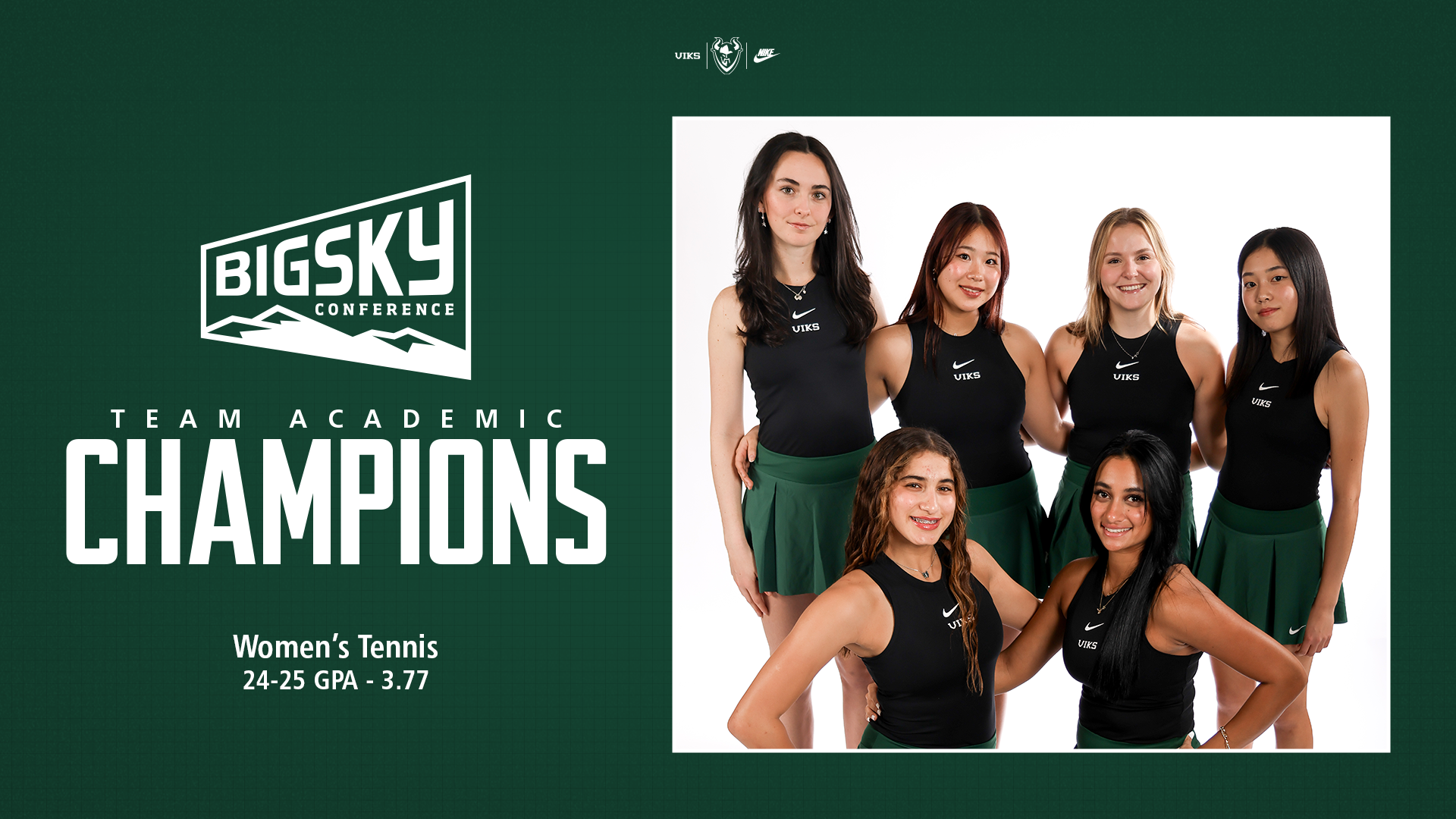 Graphic saying that the Portland State women's tennis team was named Big Sky Team Academic Champions for the 2024-25 school year.
