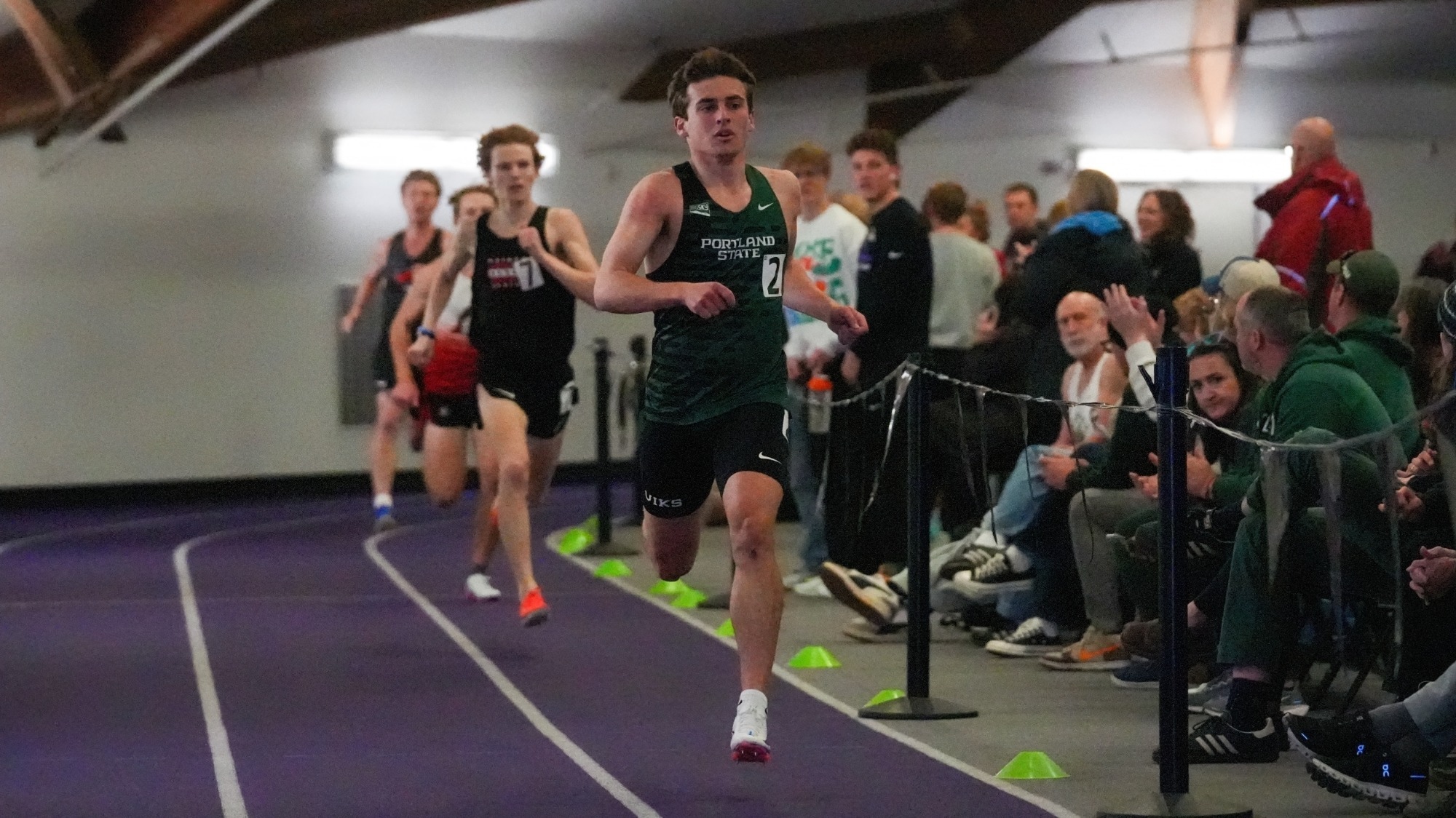Portland State track & field runner Zach Payne leads the pack in the 600 meters at the Portland Indoor 1