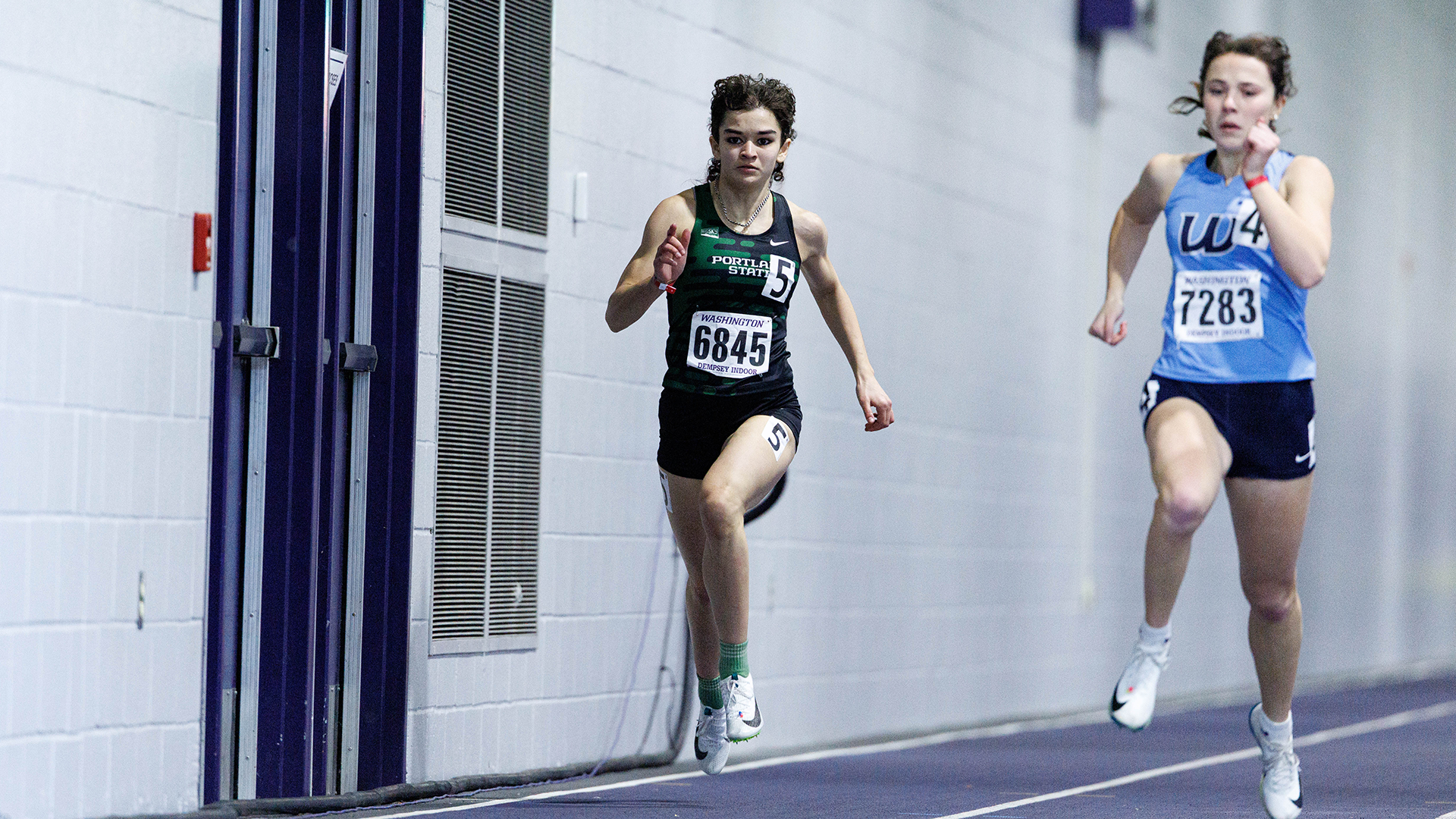Portland State track & field runner Sienna Rosario competes in the 60 meters at the UW Preview.