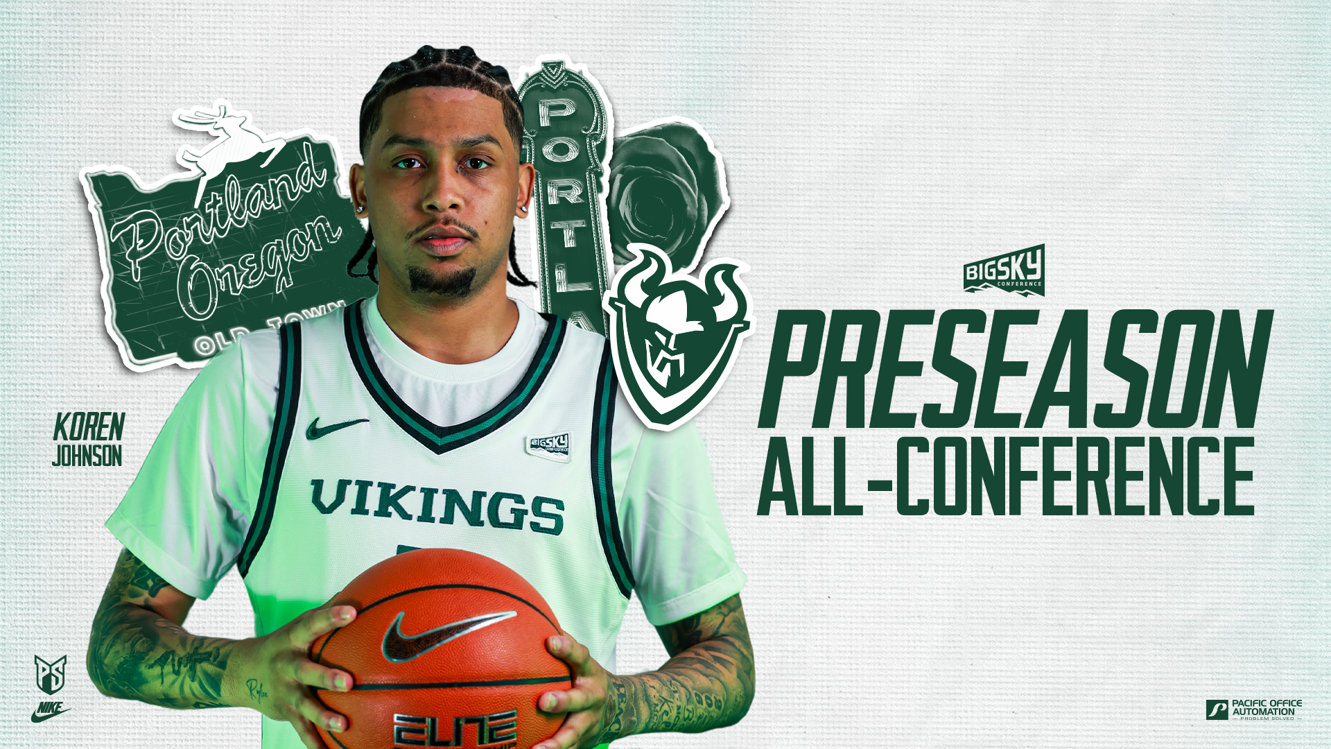 Graphic saying that Koren Johnson has been named to the preseason all-conference team within the Big Sky