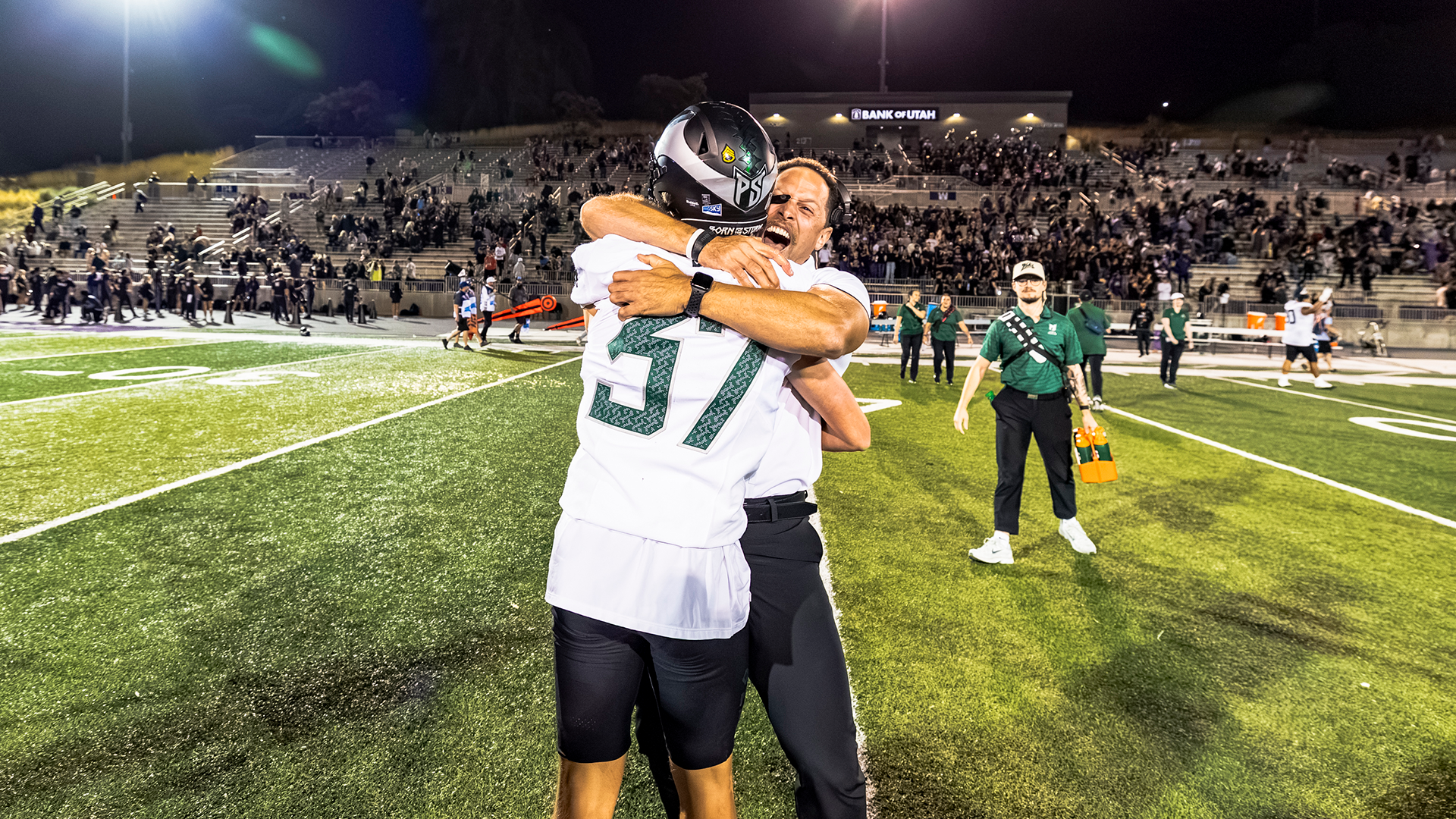Portland State football kicker Joshua Hossmann Lees celebrates his game-winning kick over Weber State.