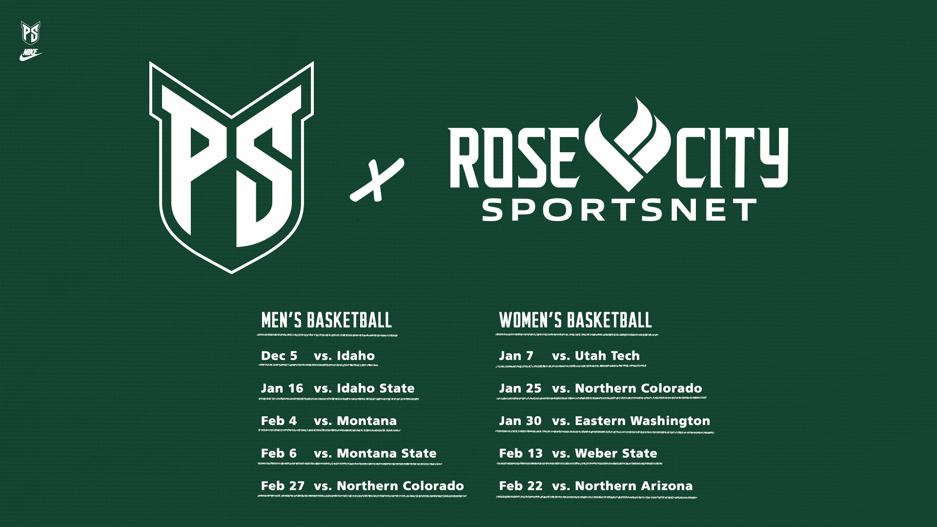 Graphic announcing Portland State Men's and Women's Basketball Games on Rose City SportsNet