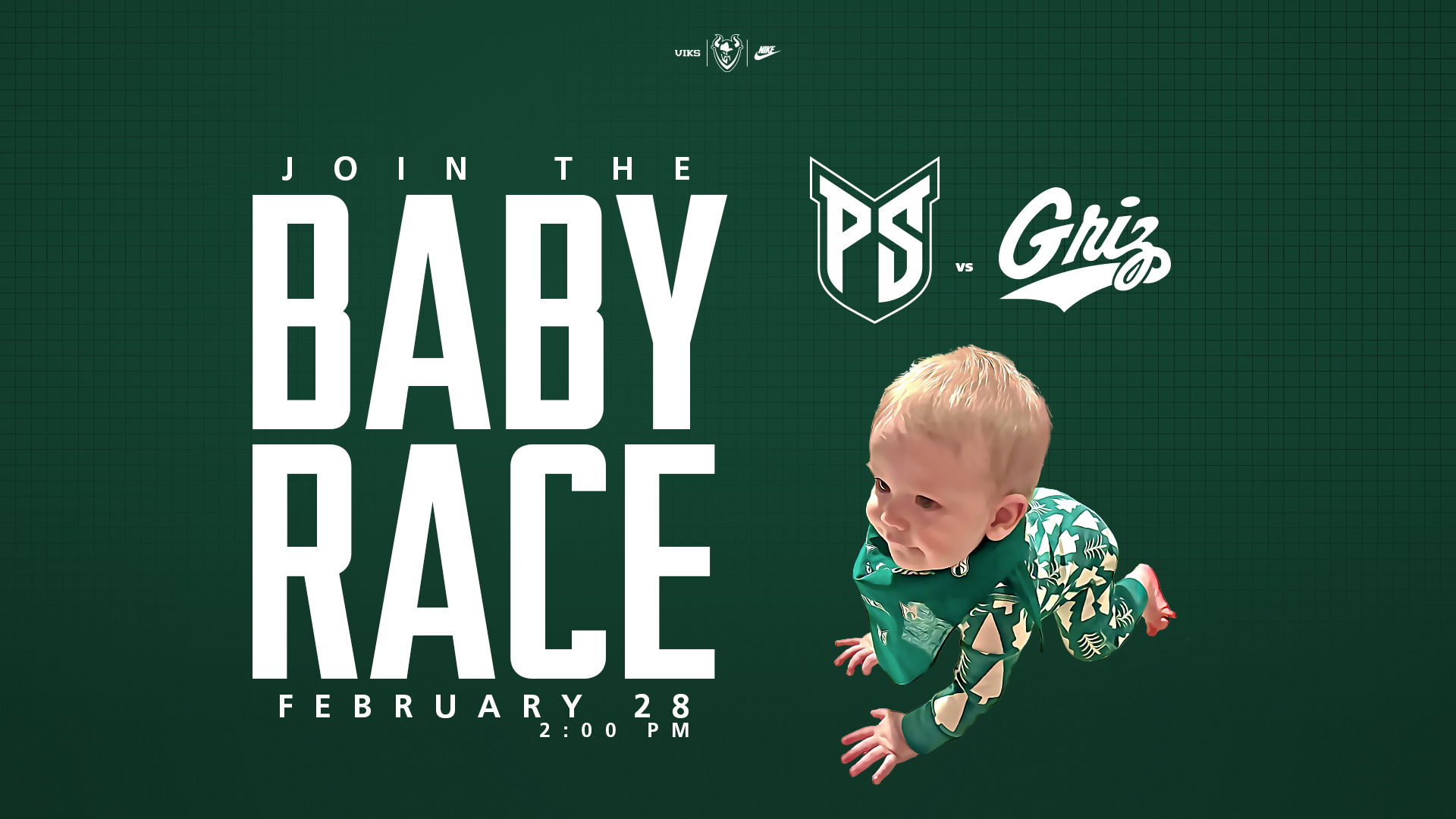Graphic showing details of the Viks Baby Race, which will take place at halftime of the game on Saturday, Feb. 28