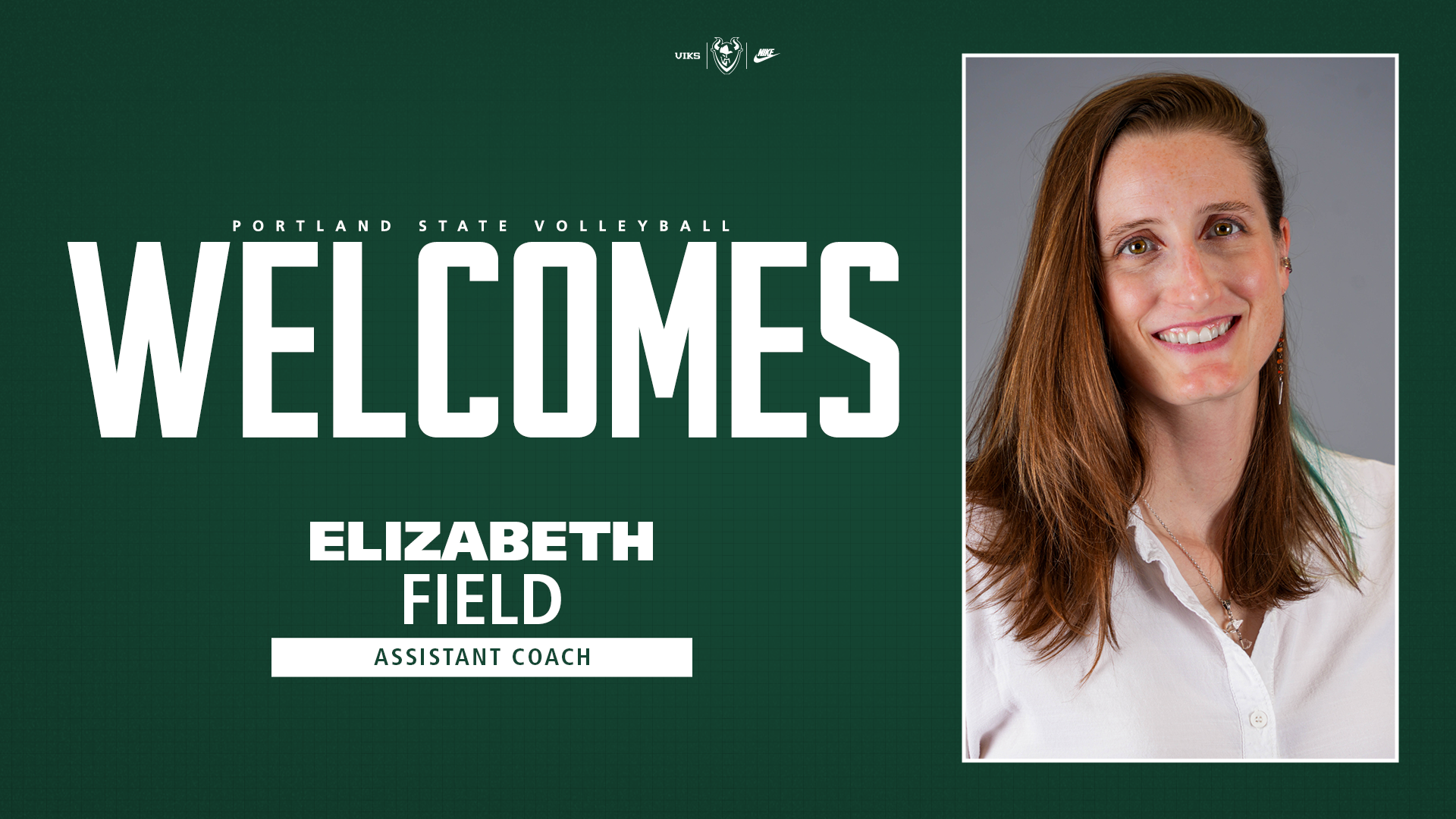 Graphic saying that Elizabeth Field has joined the Portland State volleyball program as an assistant coach.