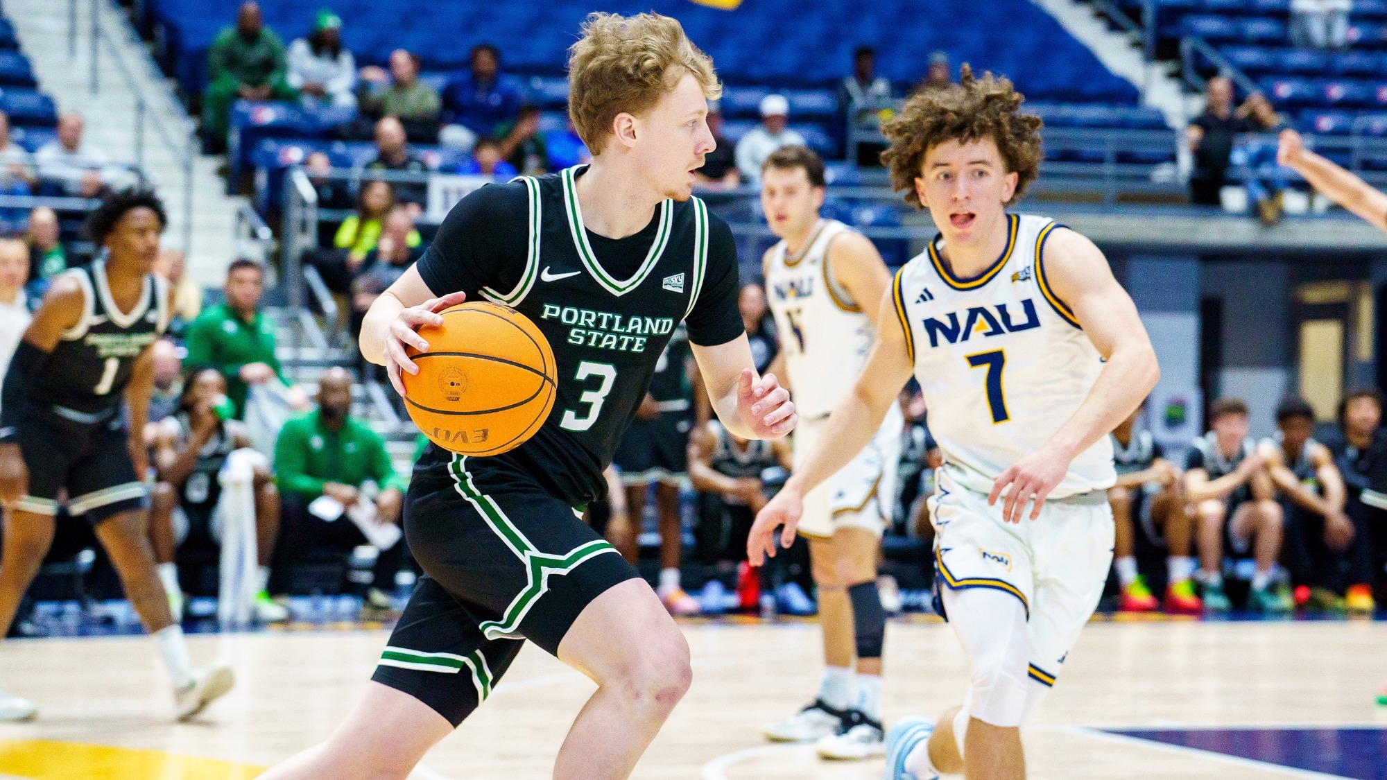 Brycen Long drives on the Lumberjacks