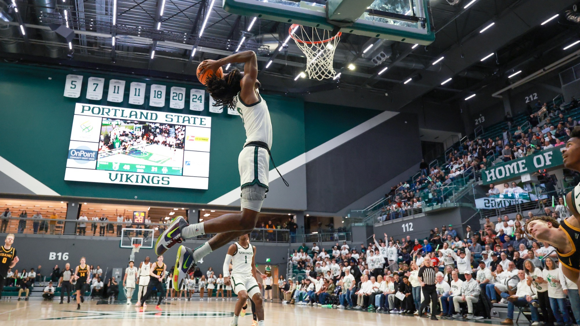 Keyon Kensie throws down a dunk in a win over Idaho
