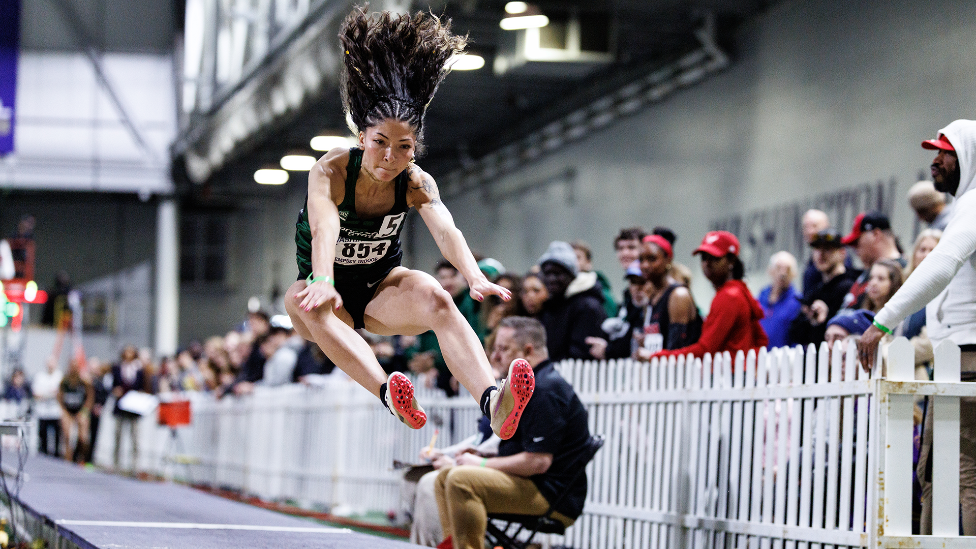 Portland State track & field athlete Ocean Rideout makes an attempt in the long jump at the Husky Classic.