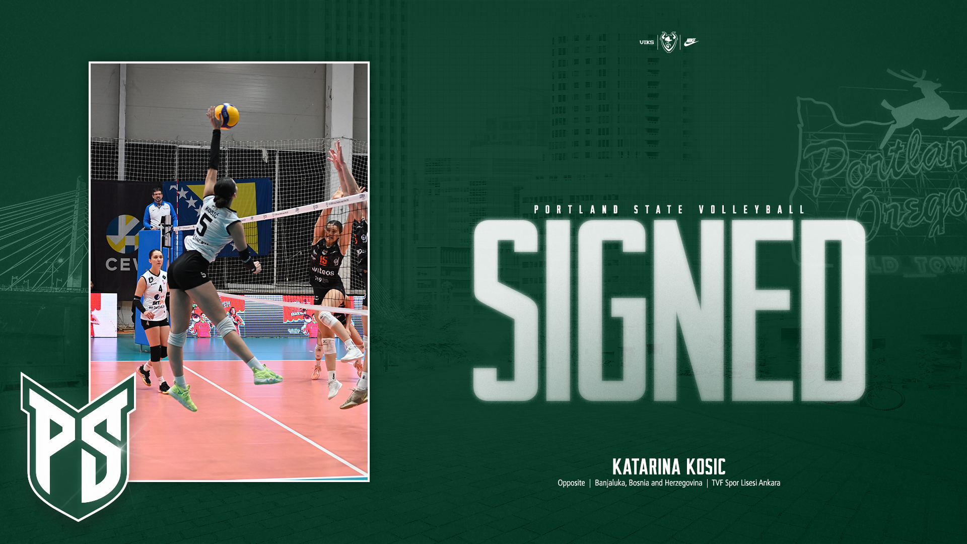 Graphic saying that Katarina Kosic has joined the Portland State volleyball team.