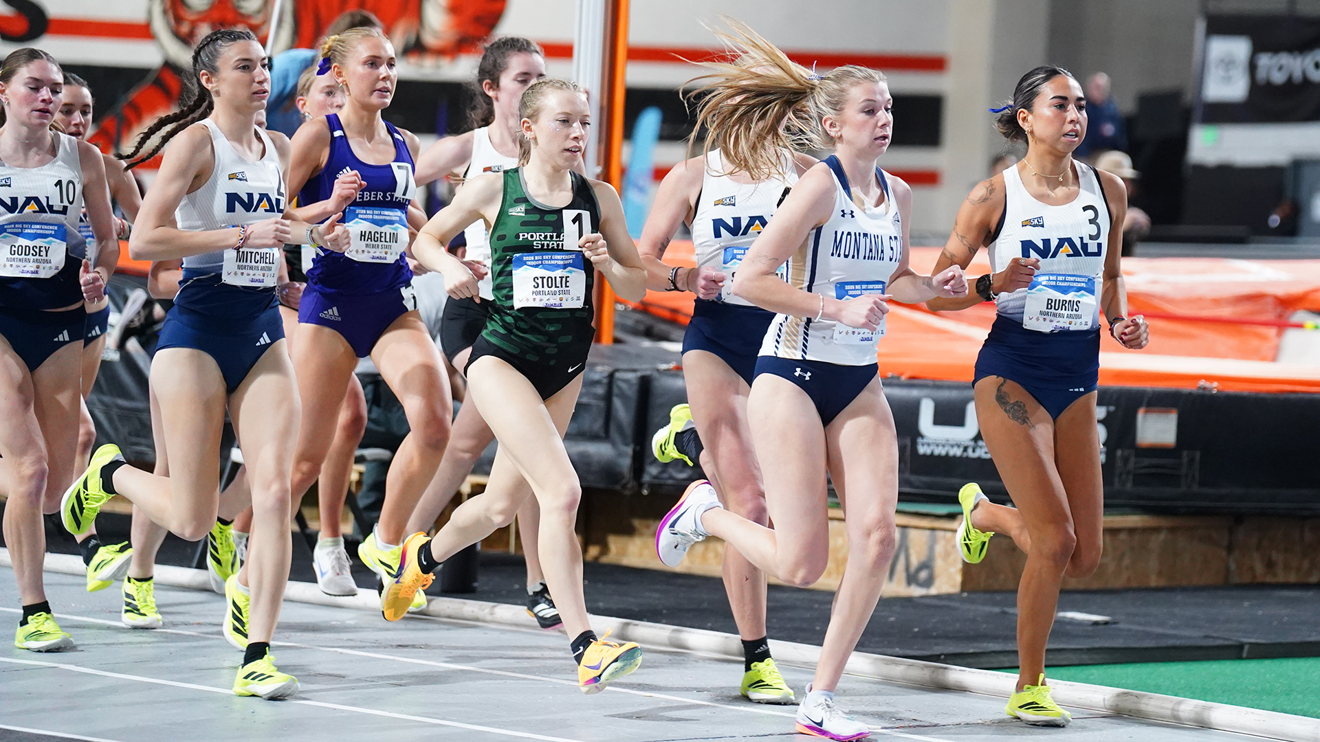 Portland State track & field runner Emma Stolte competes in the mile at the 2026 Big Sky Indoor Championships.