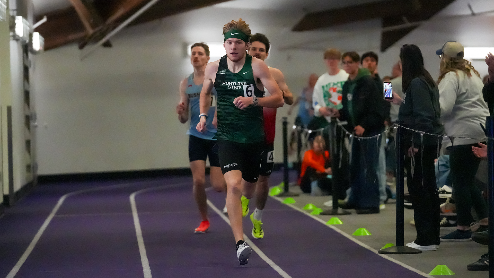 Portland State track & field athlete Aidan Brown leads his section of the 600 meters at the Portland Indoor 1