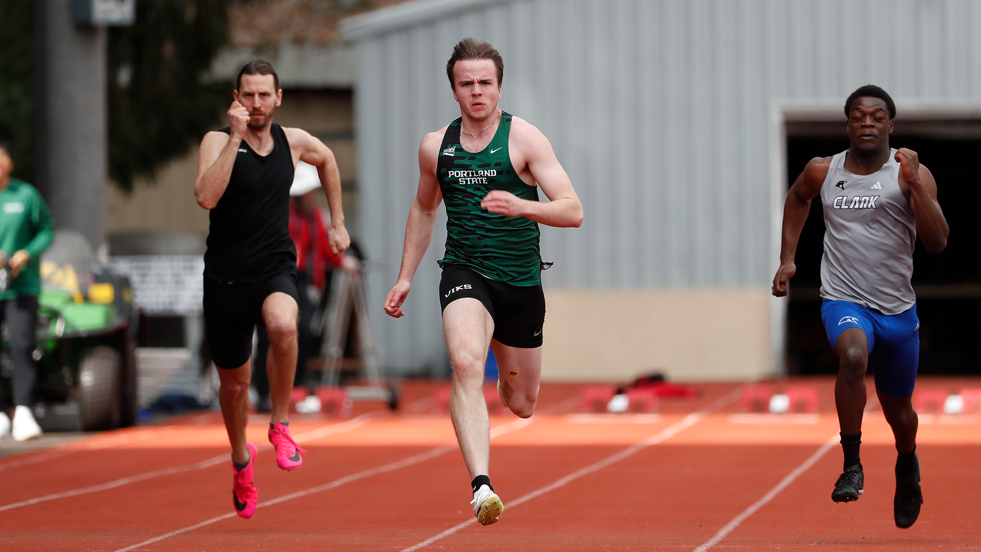 Portland State track & field runner Aidan Sweeney sprints to the finish line during a meet in the 2025 season.