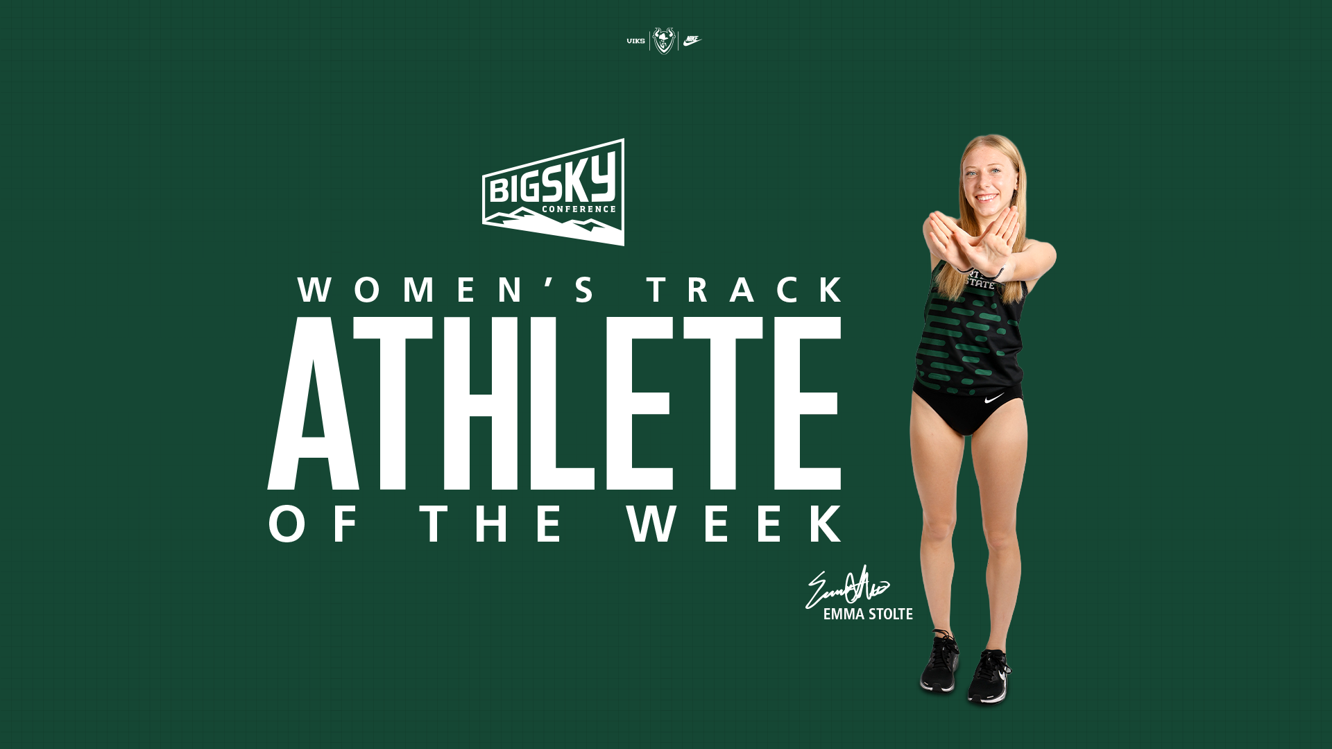 Graphic saying that Portland State track & field athlete Emma Stolte has been named Big Sky Athlete of the Week