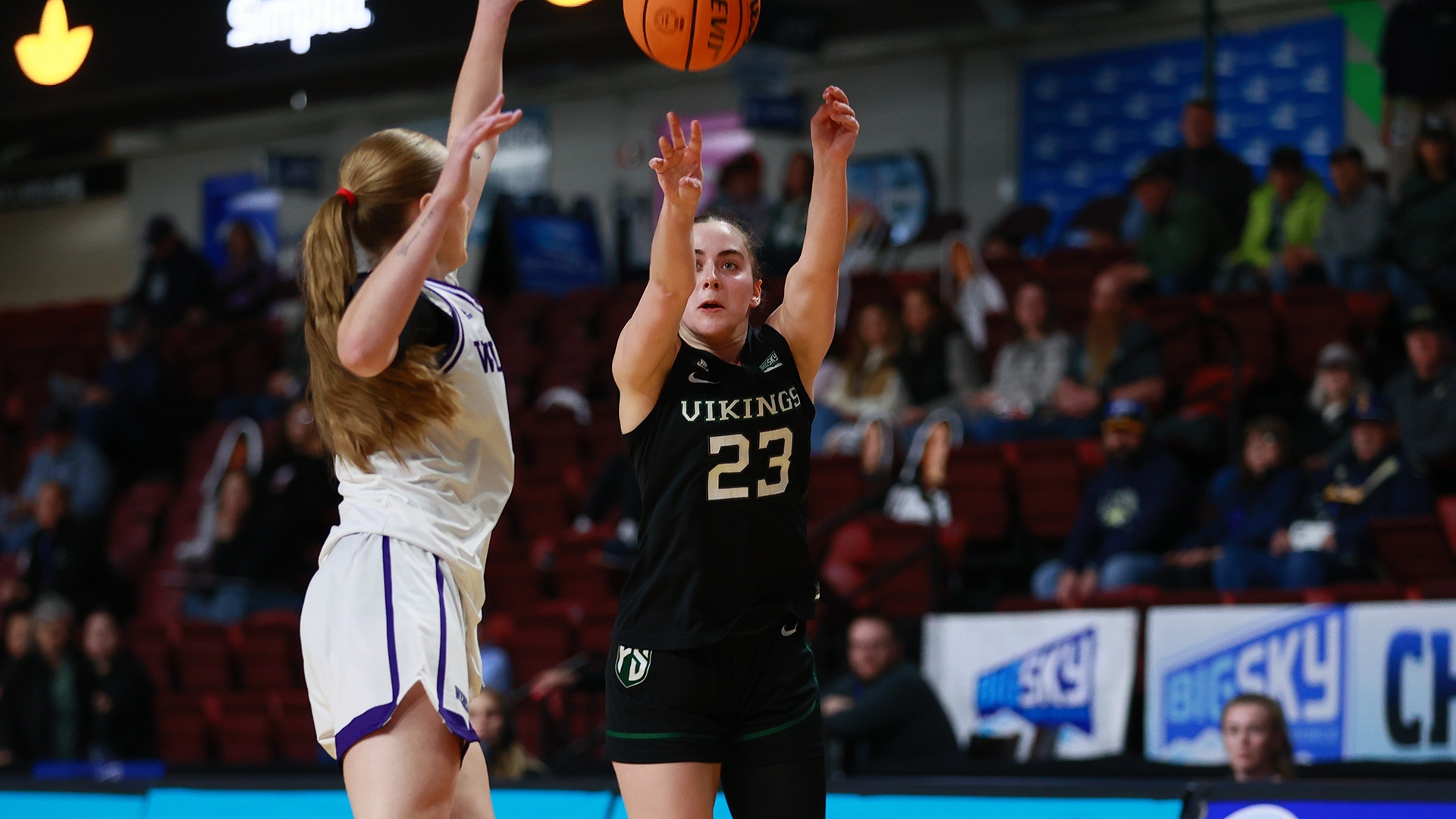 Portland State women's basketball player Taylor Moffat shoots a three-pointer during the Vikings' Big Sky first-round game against Weber State.