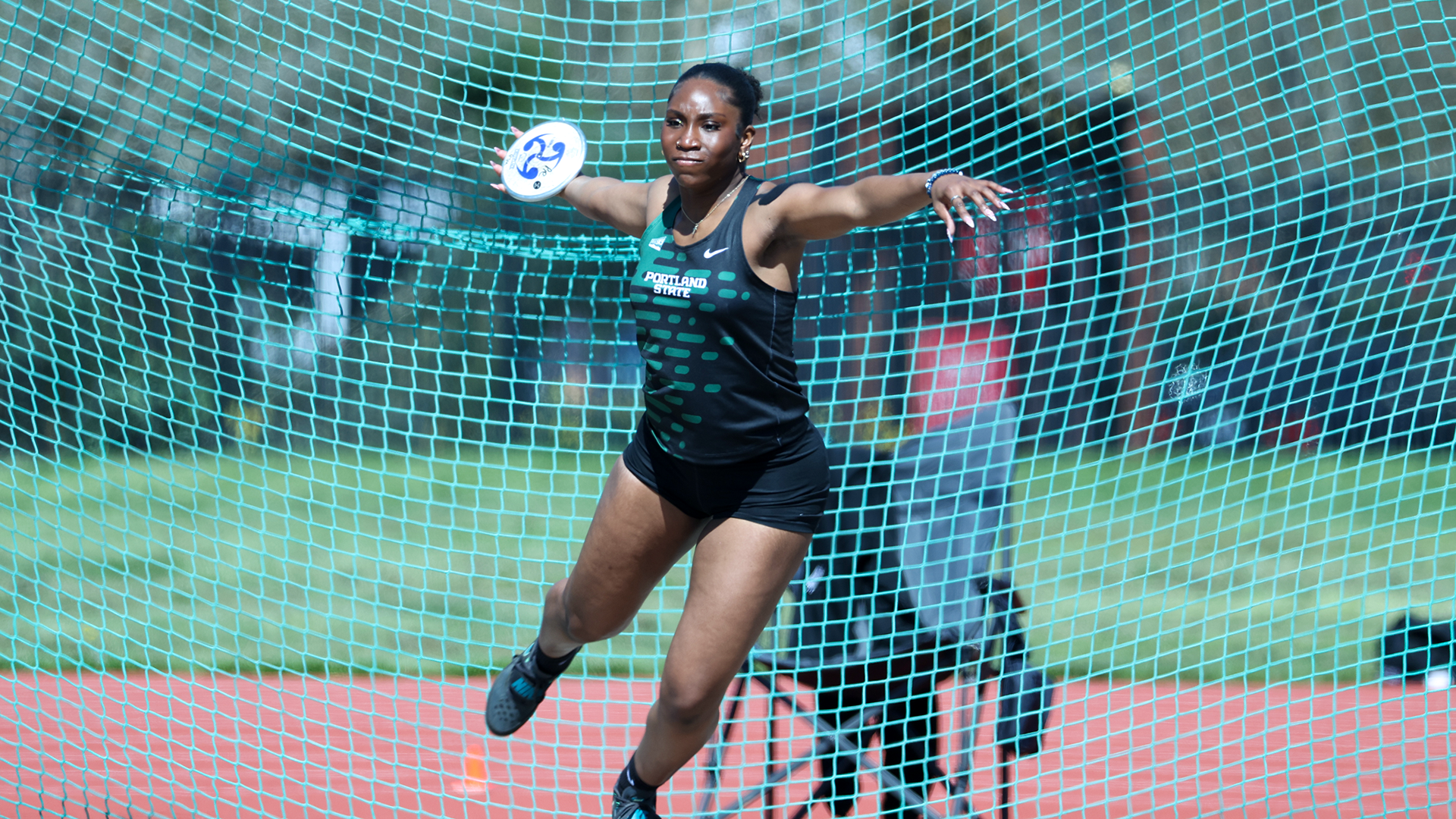 Portland State track & field athlete Princess Fletcher competes in the discus at the Willamette Invitational.