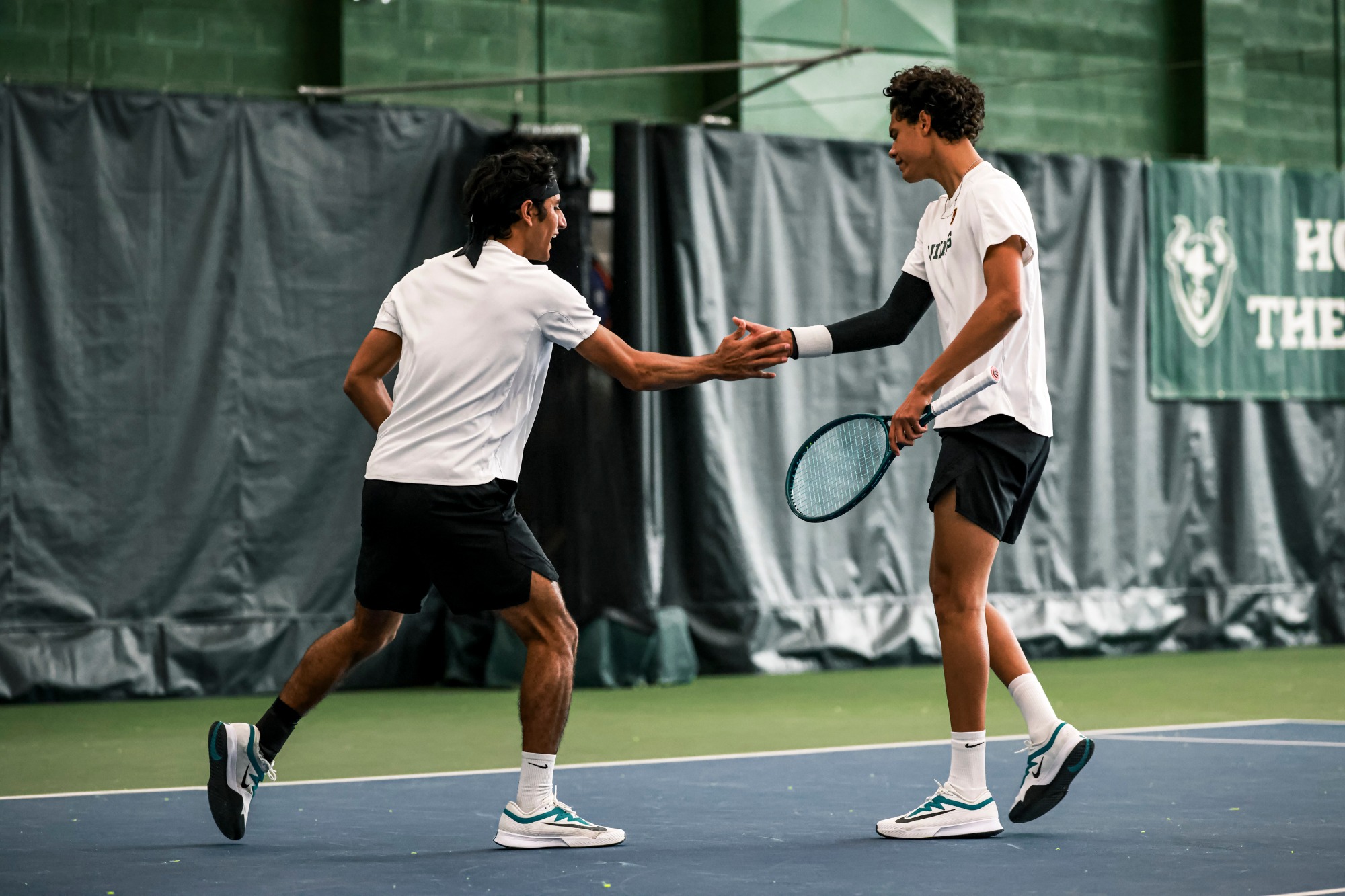 Aarjun Pandit and Maas Schotanus celebrate a point during a match against the Idaho Vandal on April 5th, 2026.Portland State Mens Tennis vs Idaho : 04/05/2026Final: PSU: 06, UI: 01