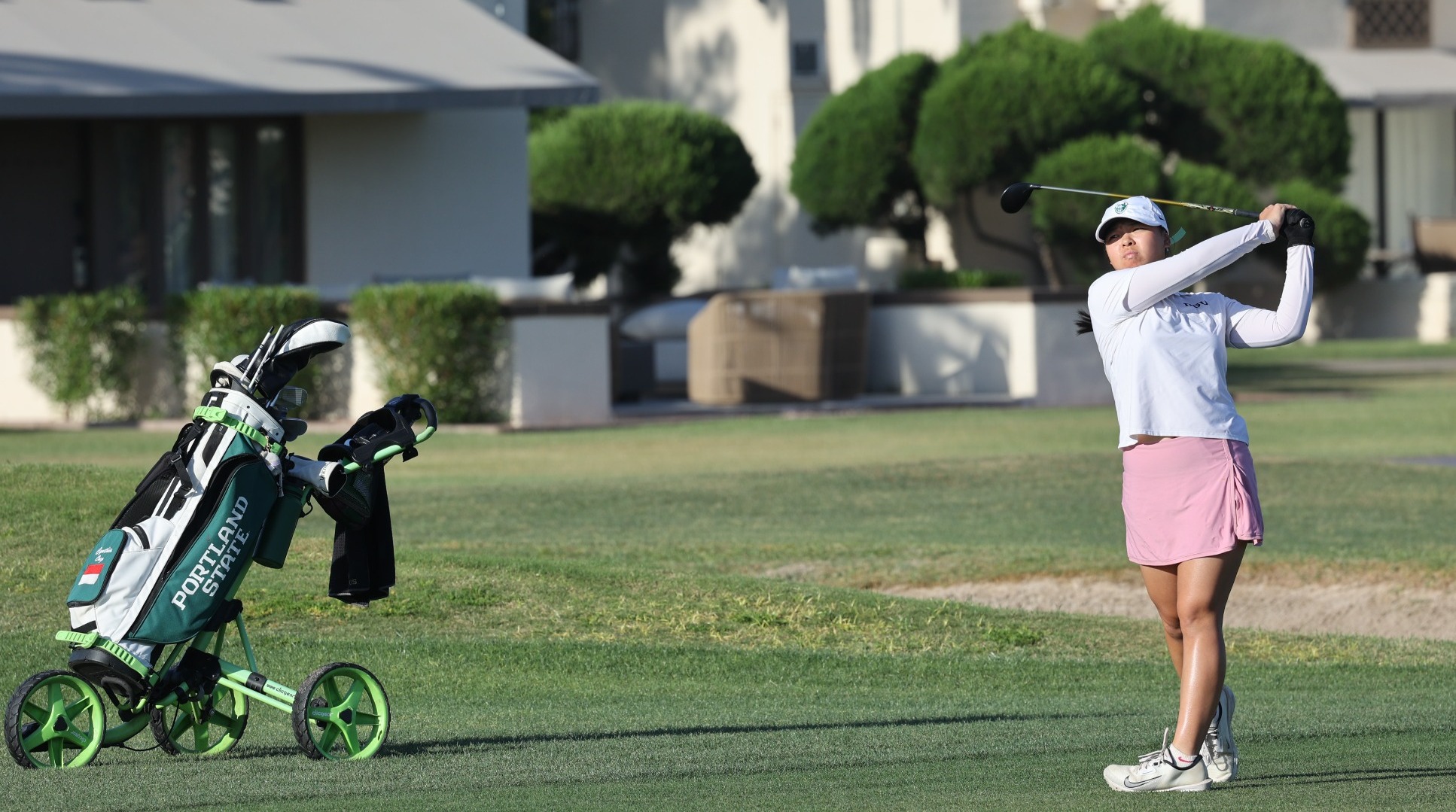 Cynthia Valerie Ong hits a shot from the fairway during the first round of the Big Sky Championship