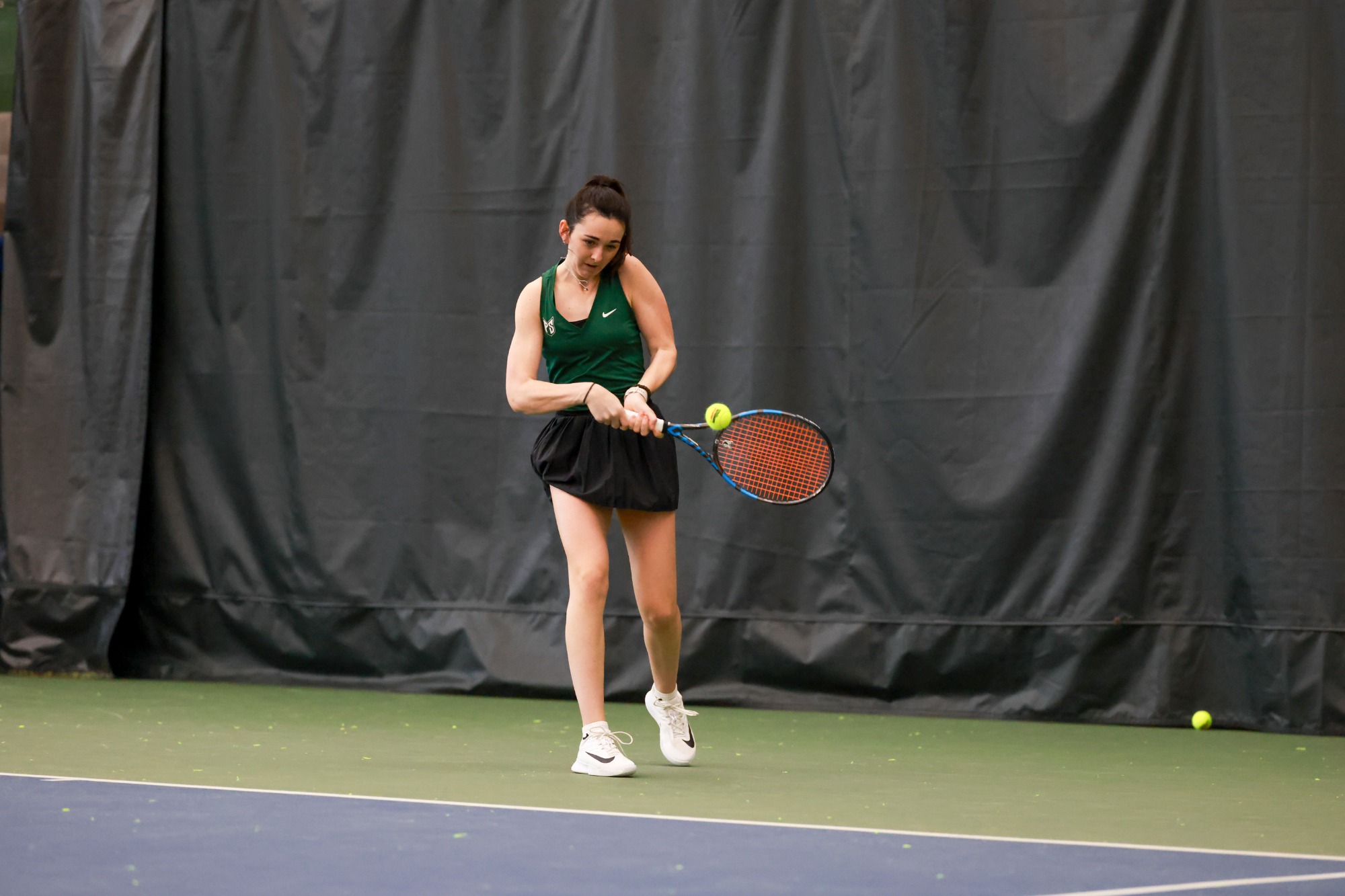 Scarlett Perkins gets a hit during a game against the Eastern Washington Eagles on April 4th, 2026.Portland State Women’s Tennis vs Eastern Washington : 04/04/2026Final: PSU: 03, EWU: 04