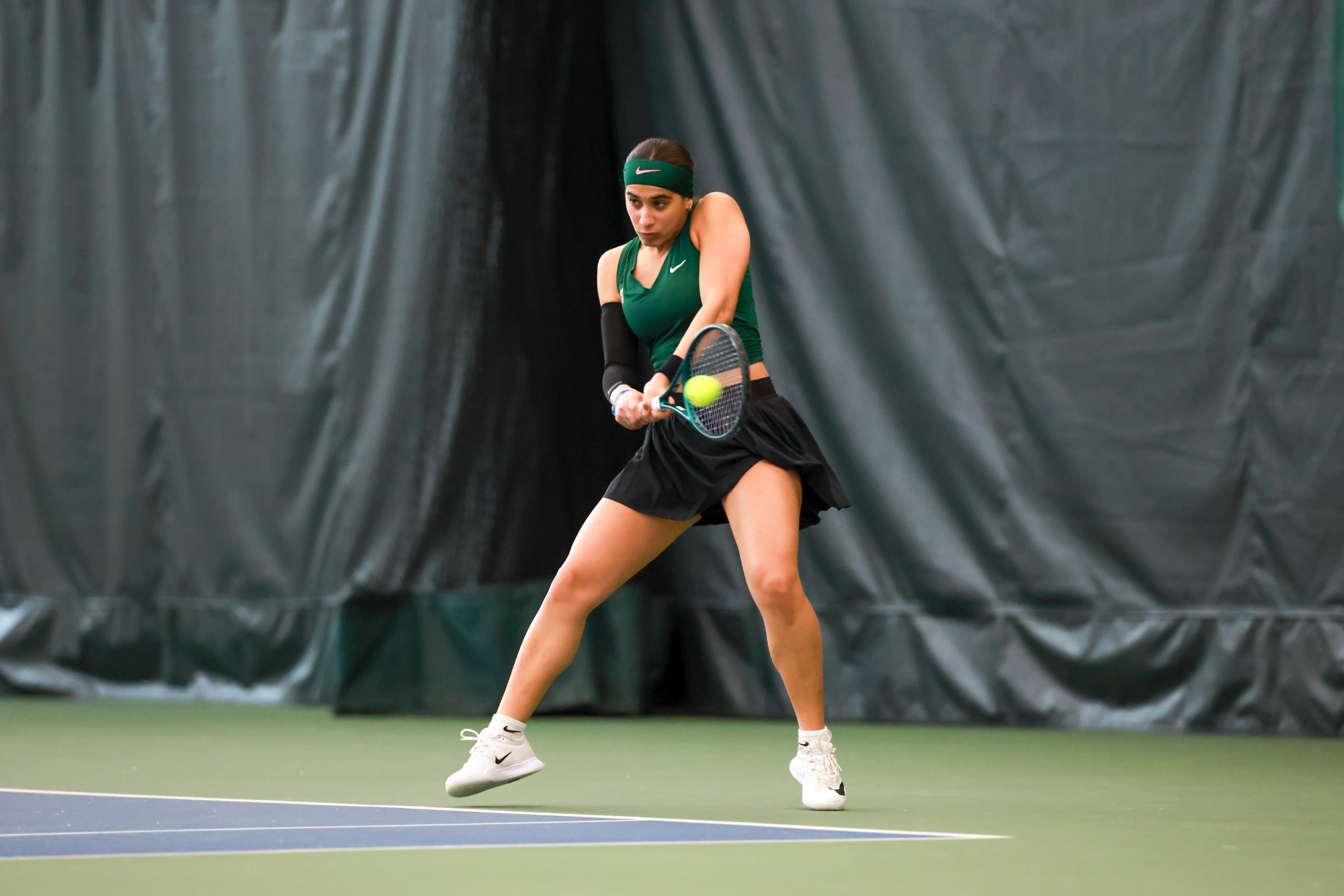 Hana Abdelhamid gets a hit during a game against the Eastern Washington Eagles on April 4th, 2026.Portland State Women’s Tennis vs Eastern Washington : 04/04/2026Final: PSU: 03, EWU: 04