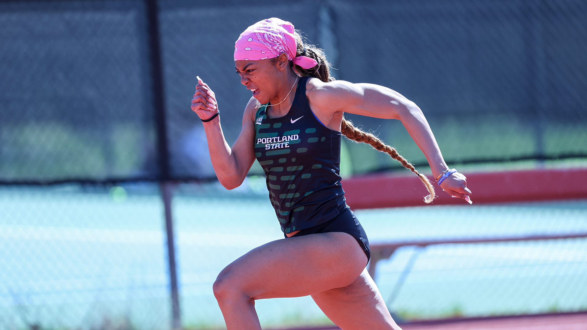 Portland State track & field runner Akanesi Latu-Alves competes in the sprints at the Willamette Invitational.