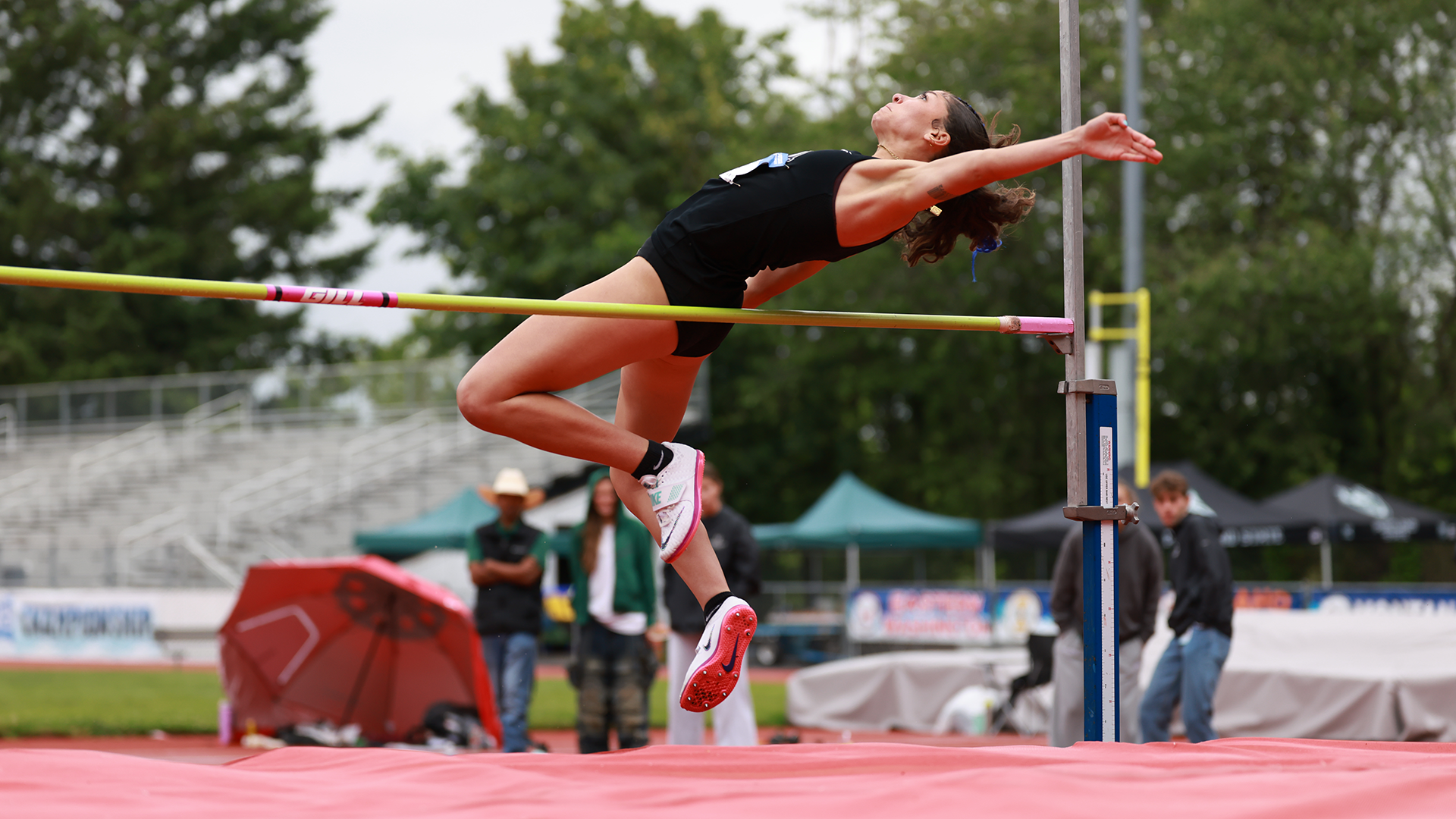 Ocean Rideout clears a bar in the high jump while competing in the heptathlon at the 2026 Big Sky Outdoor Championships